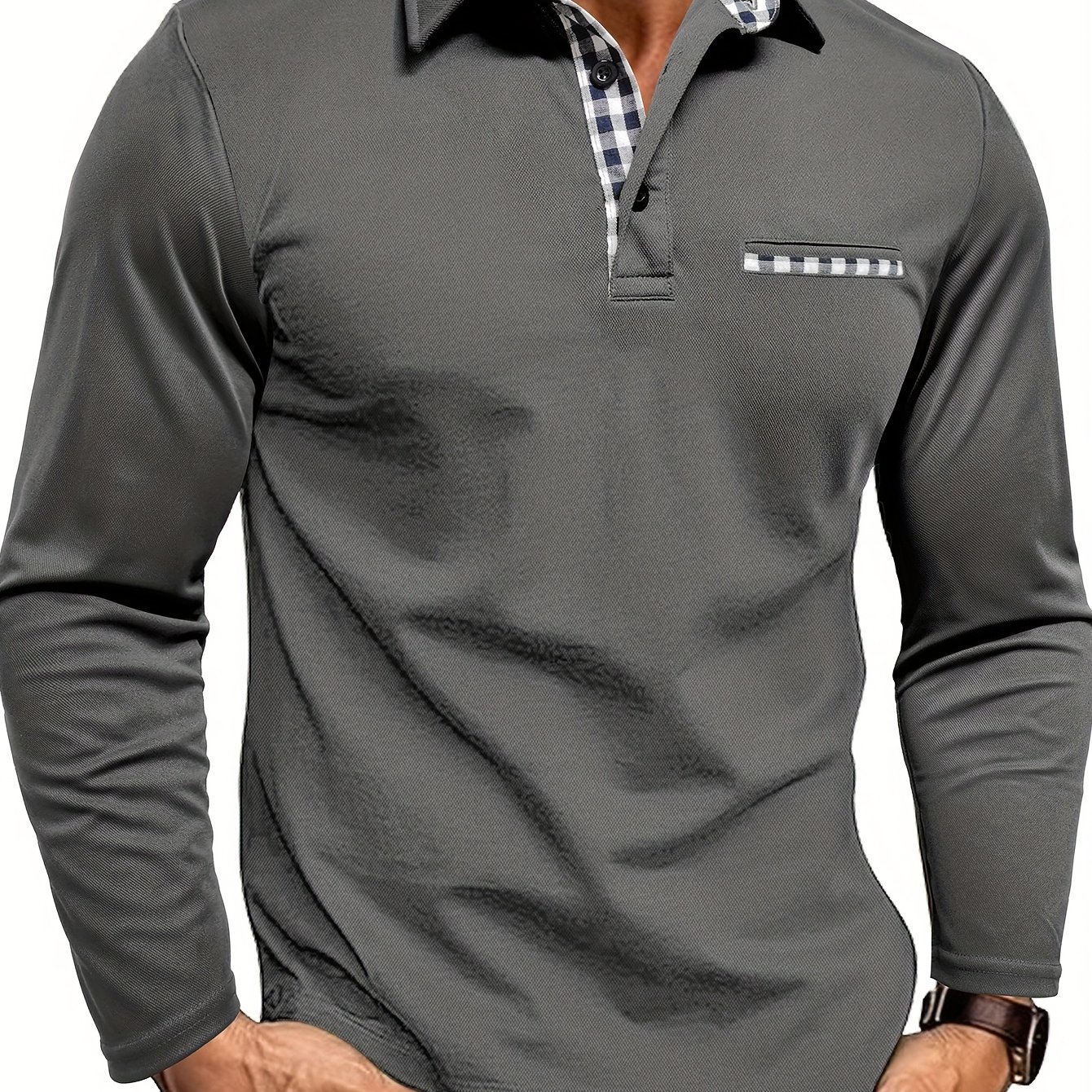 Image of Men's Quick-dry Bead Plaid Shirt - Winter Long Sleeve Color-block Collar, Loose Fit Casual Button-nose For Cold Weather Layering (machine Washable)