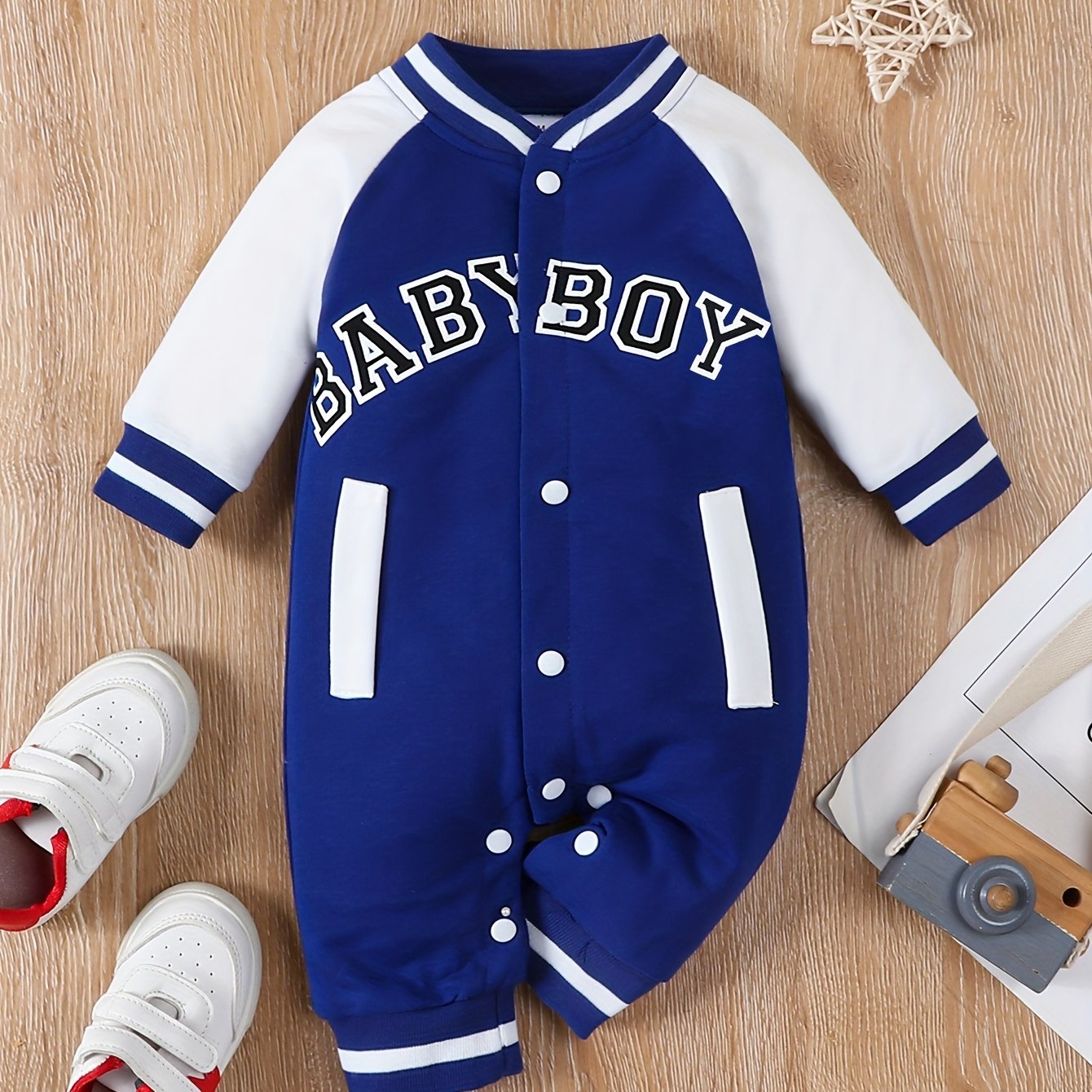 Image of Spring/autumn Children's Baby Boy Letter Print Long Sleeve Round Neck Fashion Bodysuit, Cute And Individual Onesie For Boys, For Outdoor