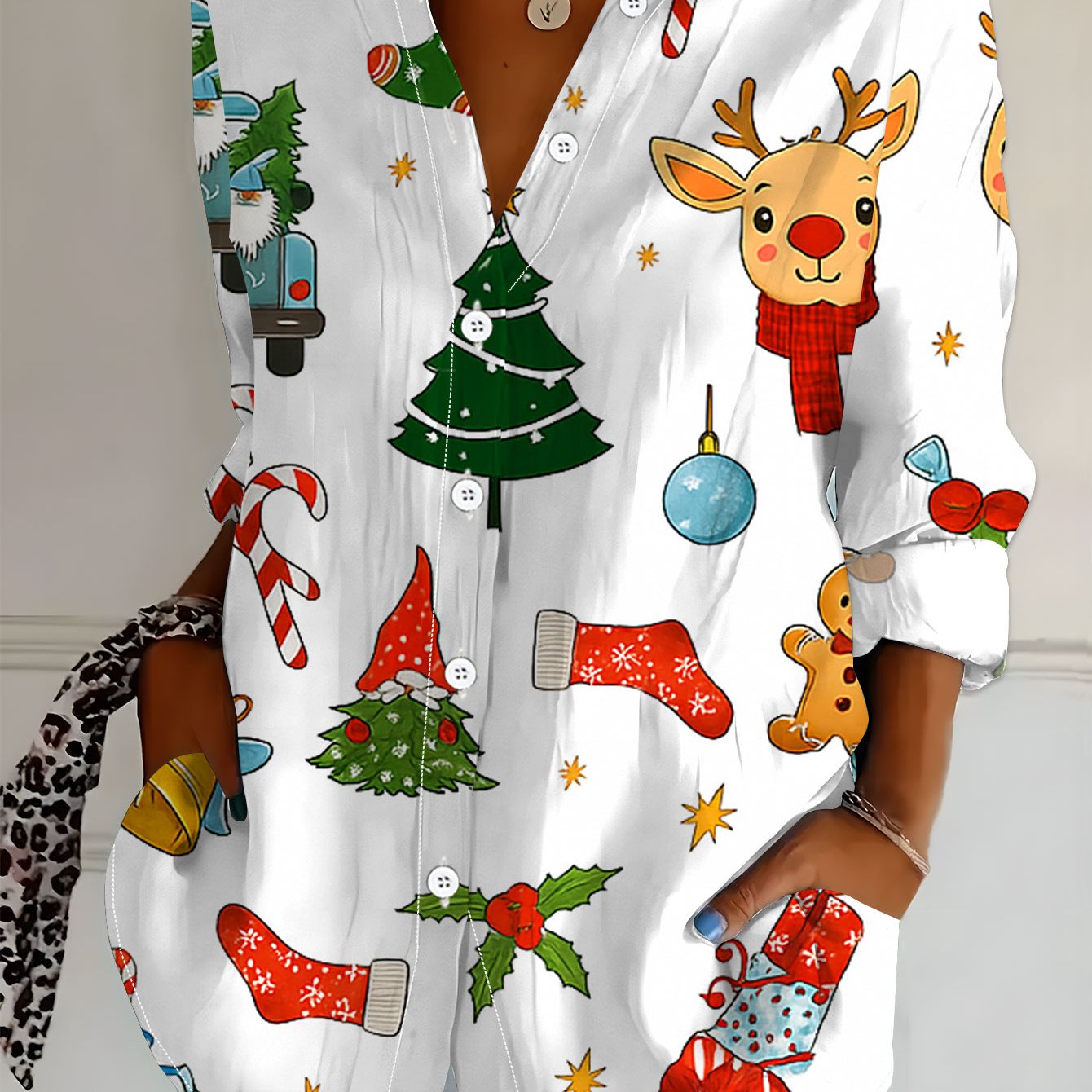 TEMU Plus Size, New Plus Size Women's Long Sleeve Printed Shirt, Versatile And Elegant Shirt For, Christmas Tree Cartoon, Loose 's Long Sleeve,