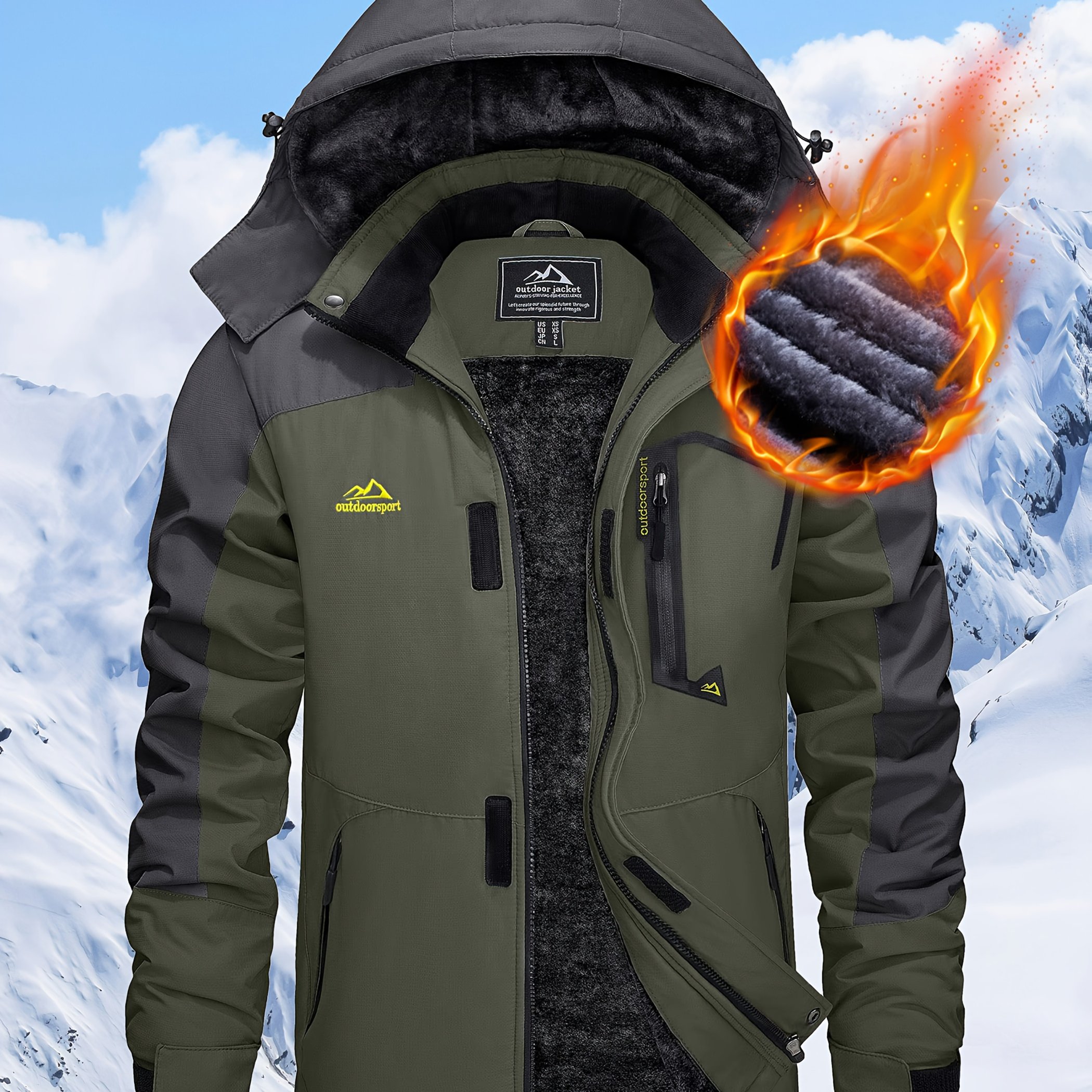 TEMU Men's Winter Warm Jackets Fleece Lined Coats Hooded Thermal Outdoor Thick Jacket Heavy Sport Hiking Jogging Camping Fishing Climbing Traveling