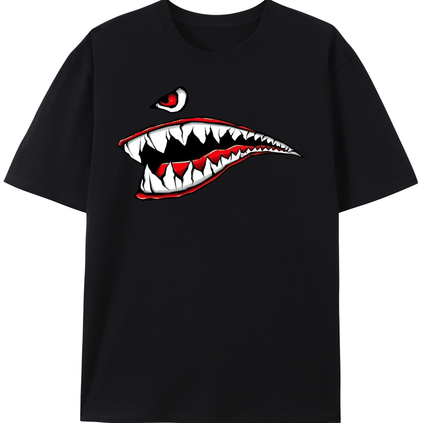 TEMU Shark Face Animal Print Sarcastic Men's Short Sleeve T Shirt New Funny Gift Tee