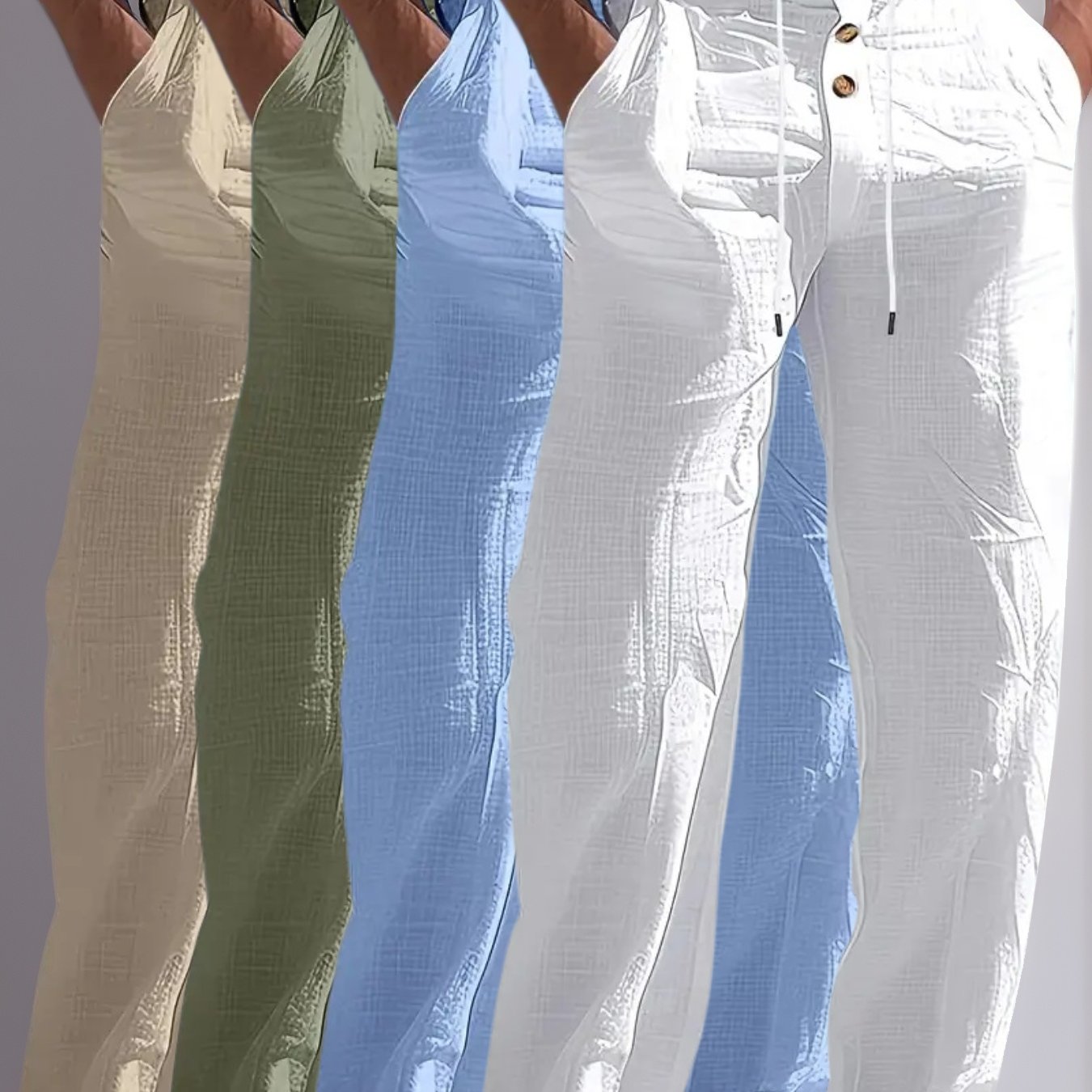 TEMU 4pcs Set Men's Linen Lightweight Casual Sports Straight-leg Trousers With Button Design And Drawstring Waistband Suitable For Outdoor Travel,