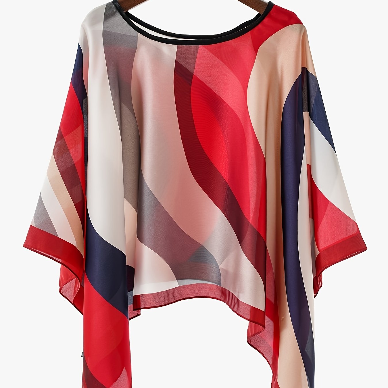 TEMU Satin Women's Summer Travel Geometric Striped Print Sunscreen Cover-up, Bohemian Style, Plus Size Magic! Loose Breathable Versatile Cover-up