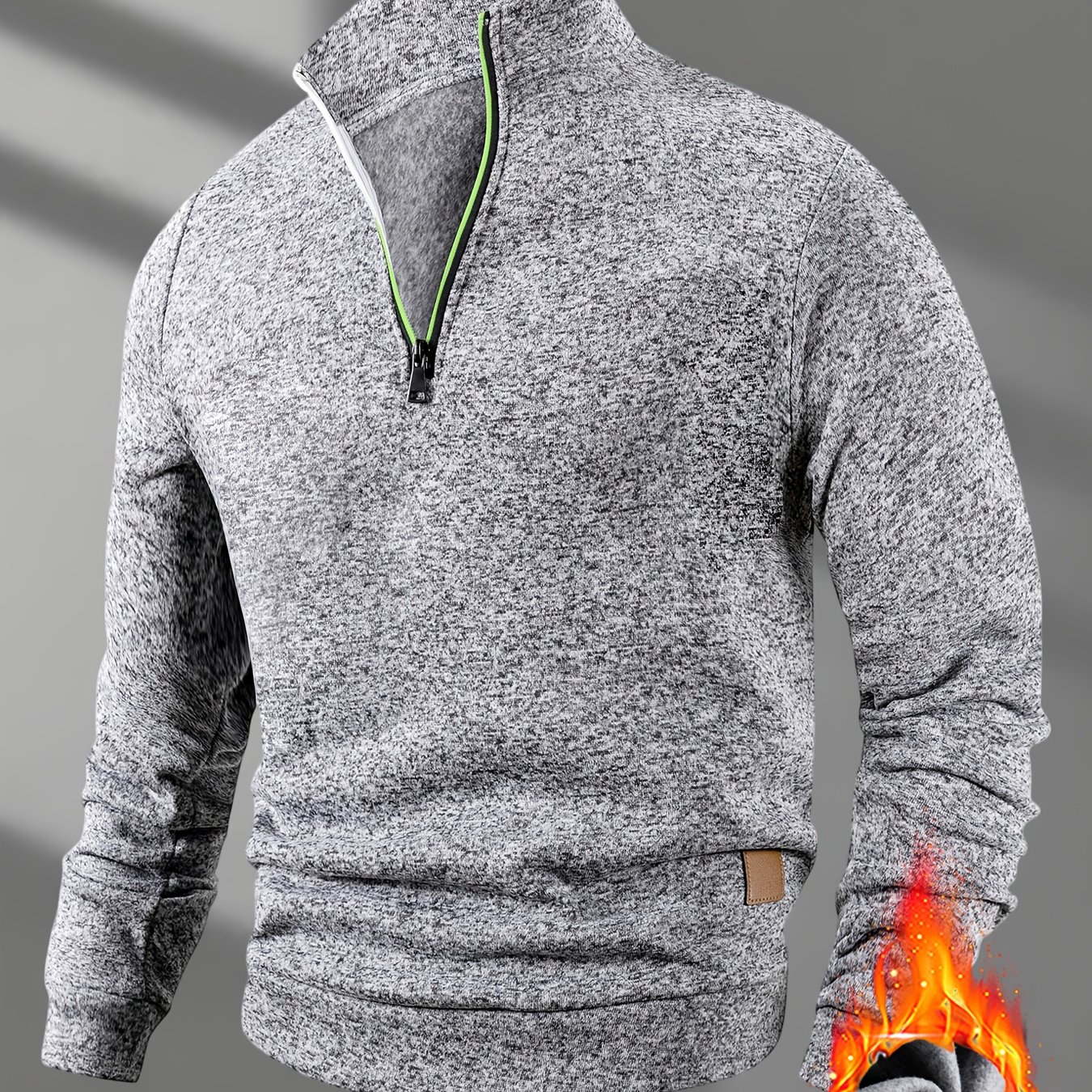 TEMU 1 pull en tricot à col montant et polaire décontracté pour homme, sweat-shirt chaud en polaire à demi-zip pour /hiver, tenue d'automne, pull de