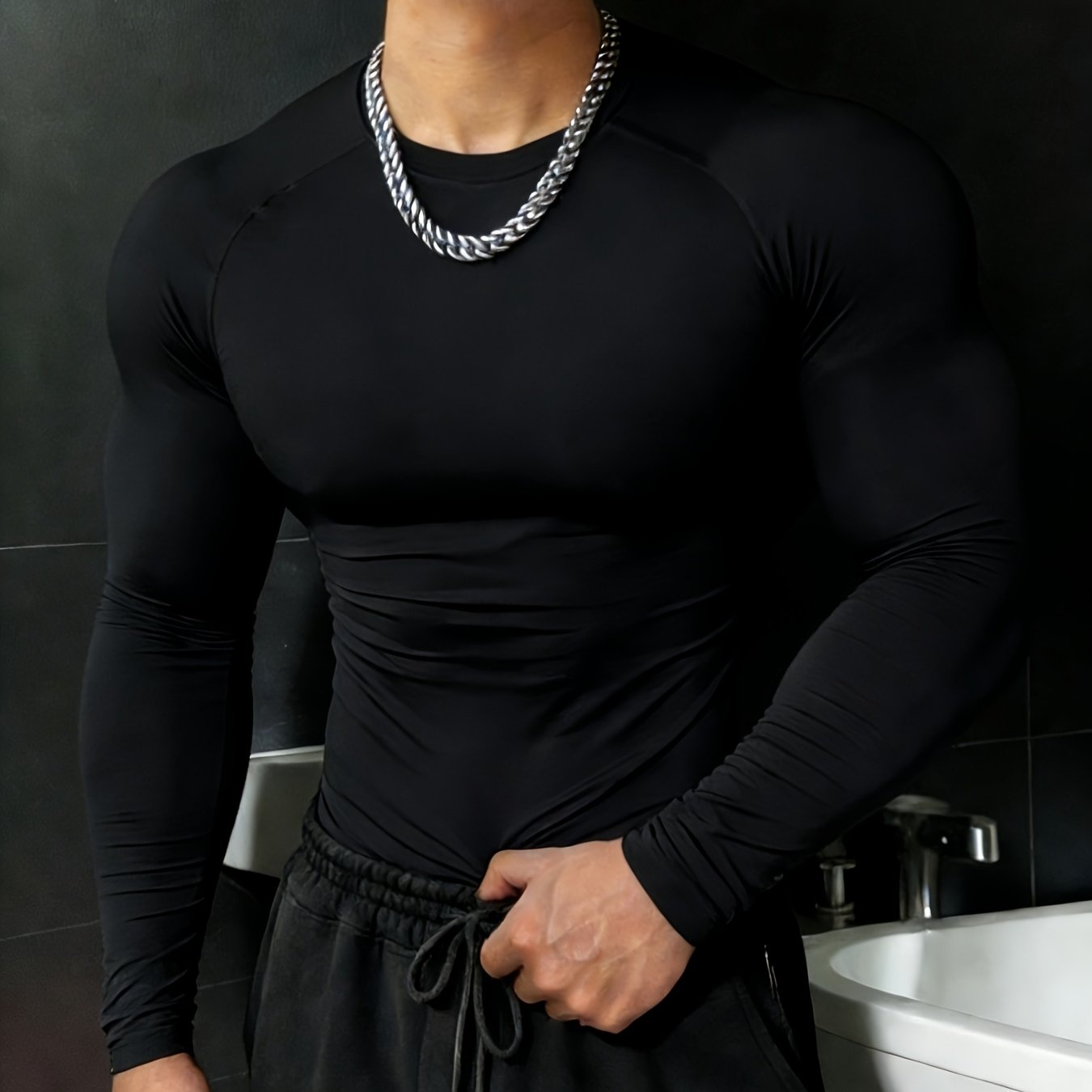 TEMU [ Mei Obm] Quick-dry Breathable Training Long Sleeve | Men's Round Neck Stretch Slim Fit, Multi-game Suitable Athletic Wear