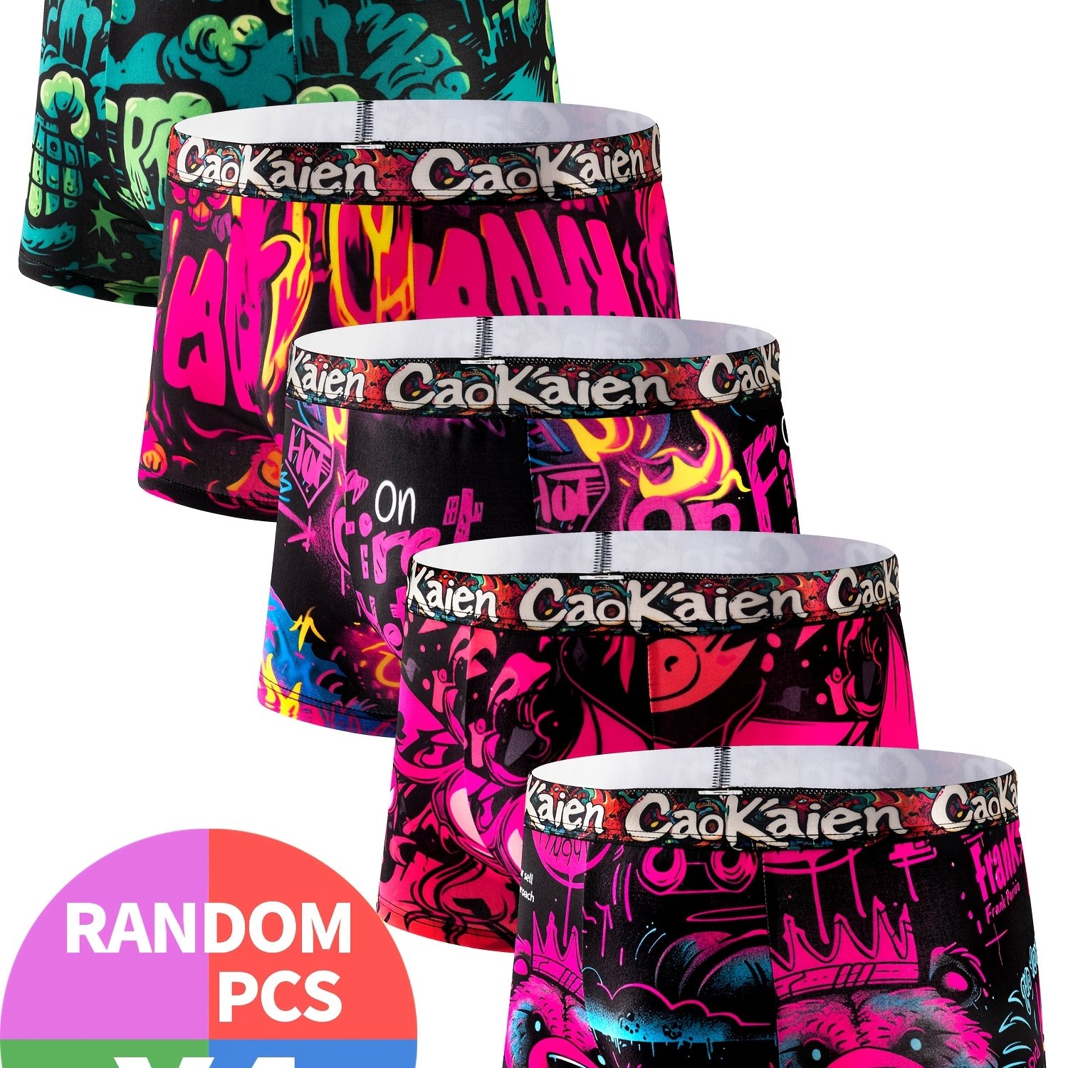Random 2025 Graffiti Thin Men&;s Boxer Briefs 4-pc, Comfortable And Breathable, Breathable Comfortable Stretchy Underwear,suit To Casual And Sport Wear