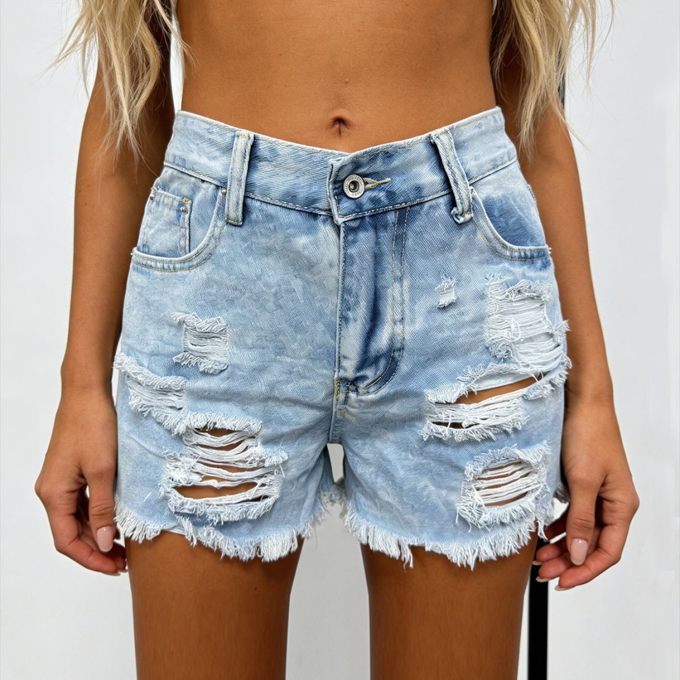 Image of Women's Denim Shorts Summer New High Waisted Tassel Ripped Denim Shorts Women's Versatile Hot Pants Shorts Women