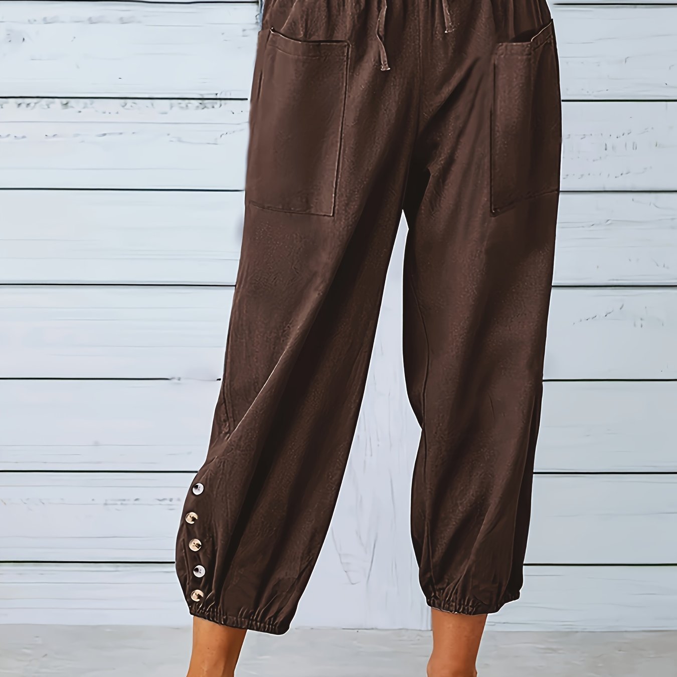 Image of Women's Casual Capri Pants, Material Joggers, All- Drawstring Elastic Loose Fit Wide Leg Capri, Wear, Casual Vacation Trousers