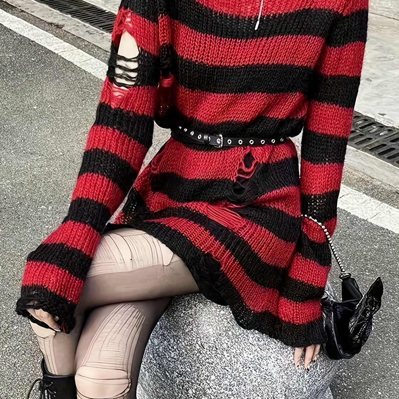 TEMU Suéter a rayas extragrande con un look vintage, que un estilo holgado y , para combinar, y diseñado para mujeres en un corte de media
