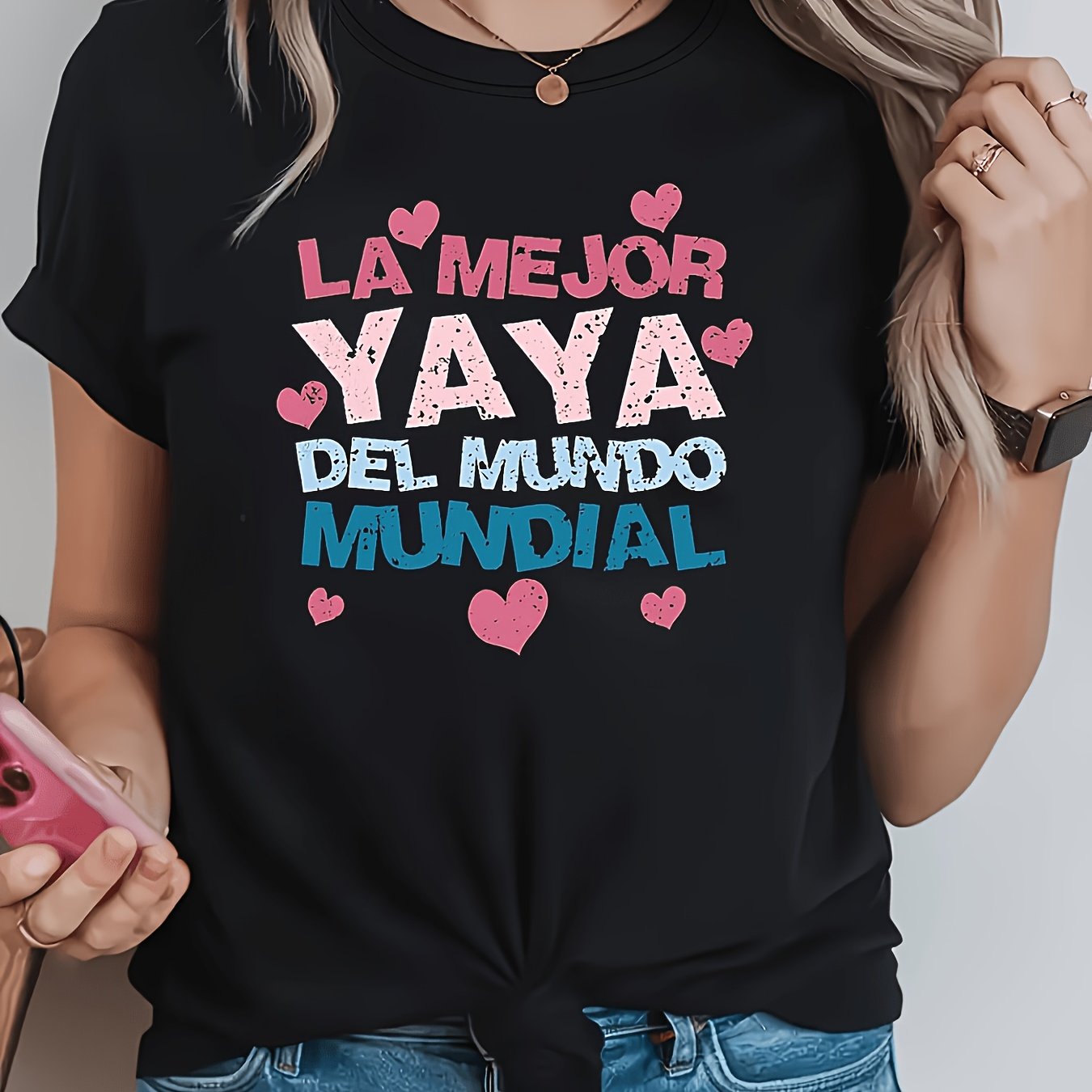 TEMU LA MEJOR DE Mejor Estampado de Texto Camiseta de Cuello para Mujer, Expresión de Humor, Traje Individual, Manga Corta para Diaria, Top Portátil