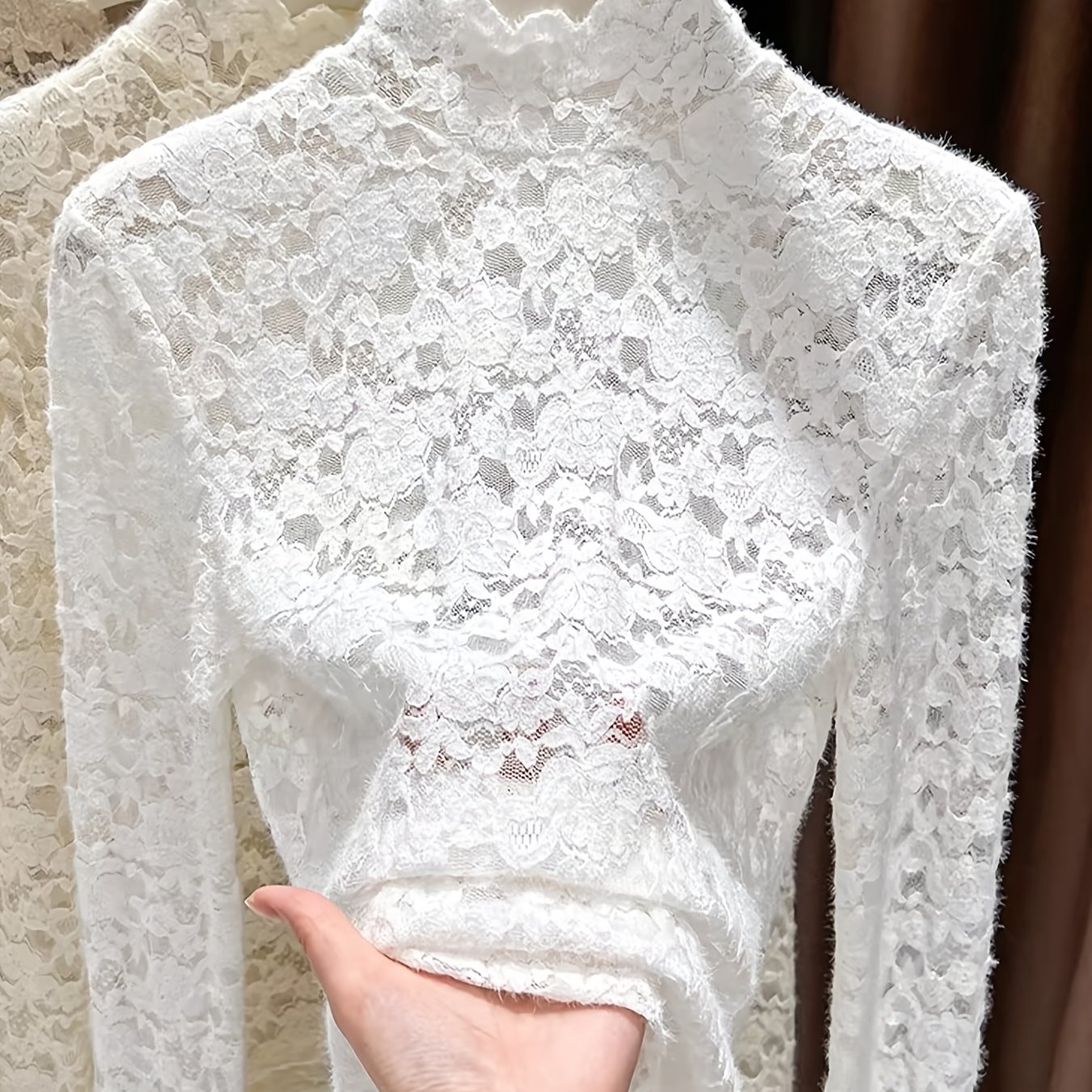 TEMU Half-neck Lace Base Shirt 2026 New Autumn Winter Yarn Dress Layered Inner Mesh Top Women'