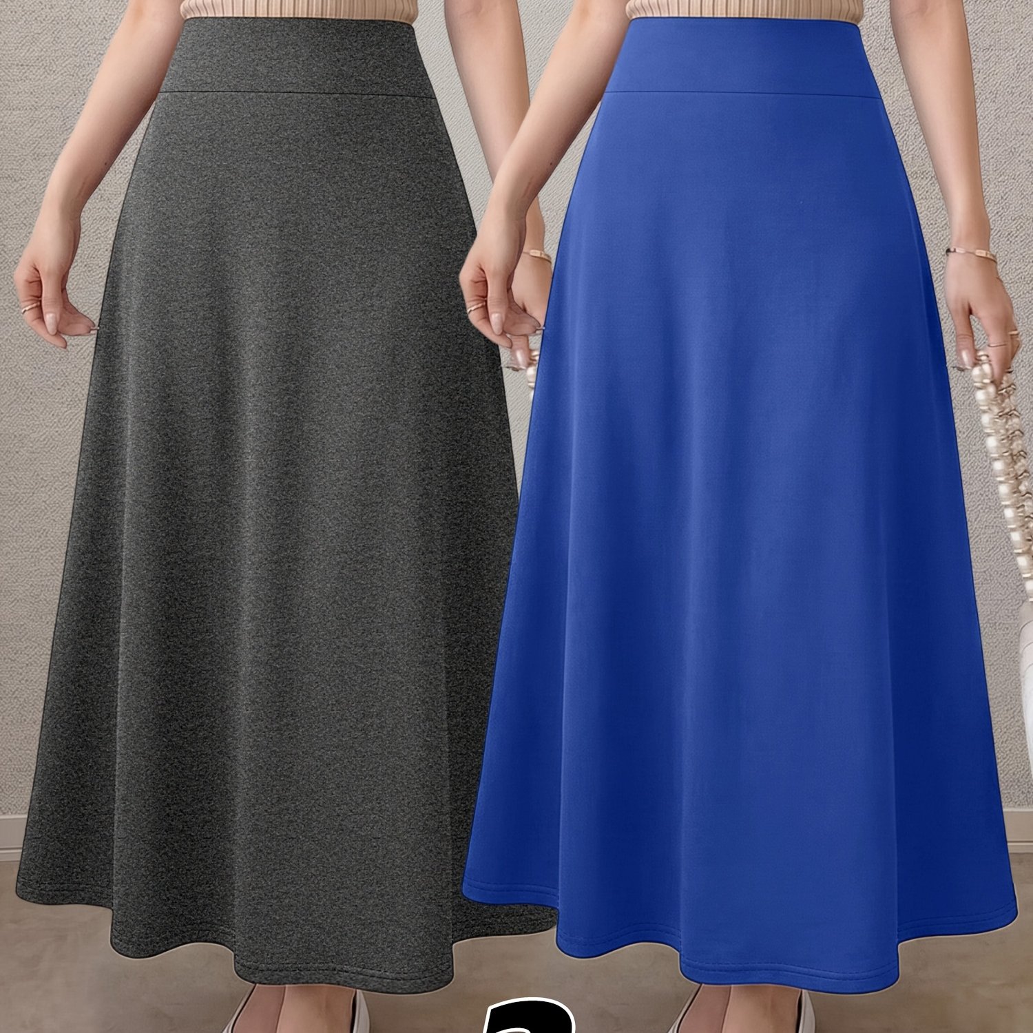 TEMU Women's High-waist Flowy Maxi Skirt 2pcs Set, 2026 Beach Vacation Summer Casual Wear, And Elegant, Western Fashion Style, Versatile With Tops