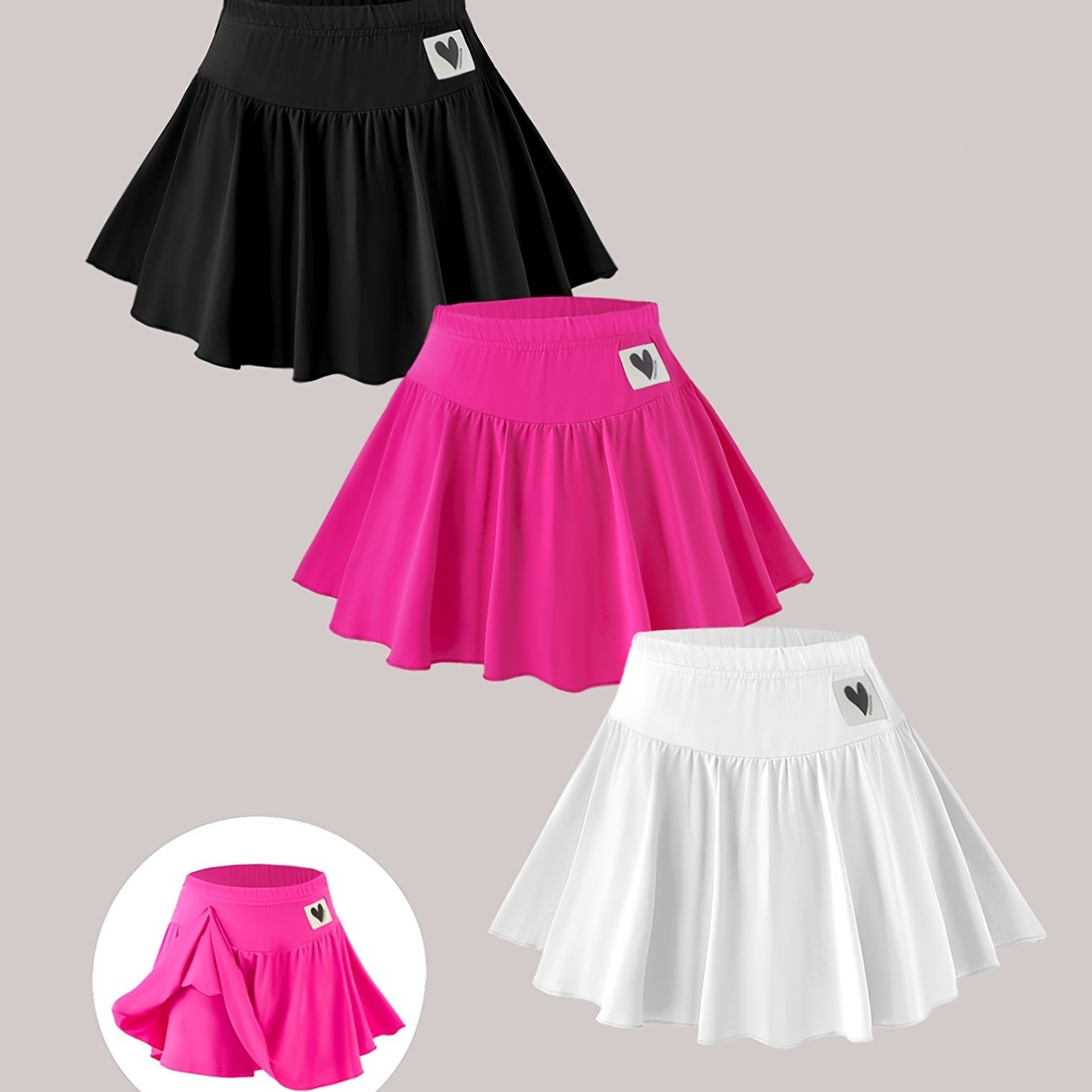 Three-piece Girls' Skirt Set: Sweet And Cute College Style Solid Color High-waisted Versatile Half-skirts