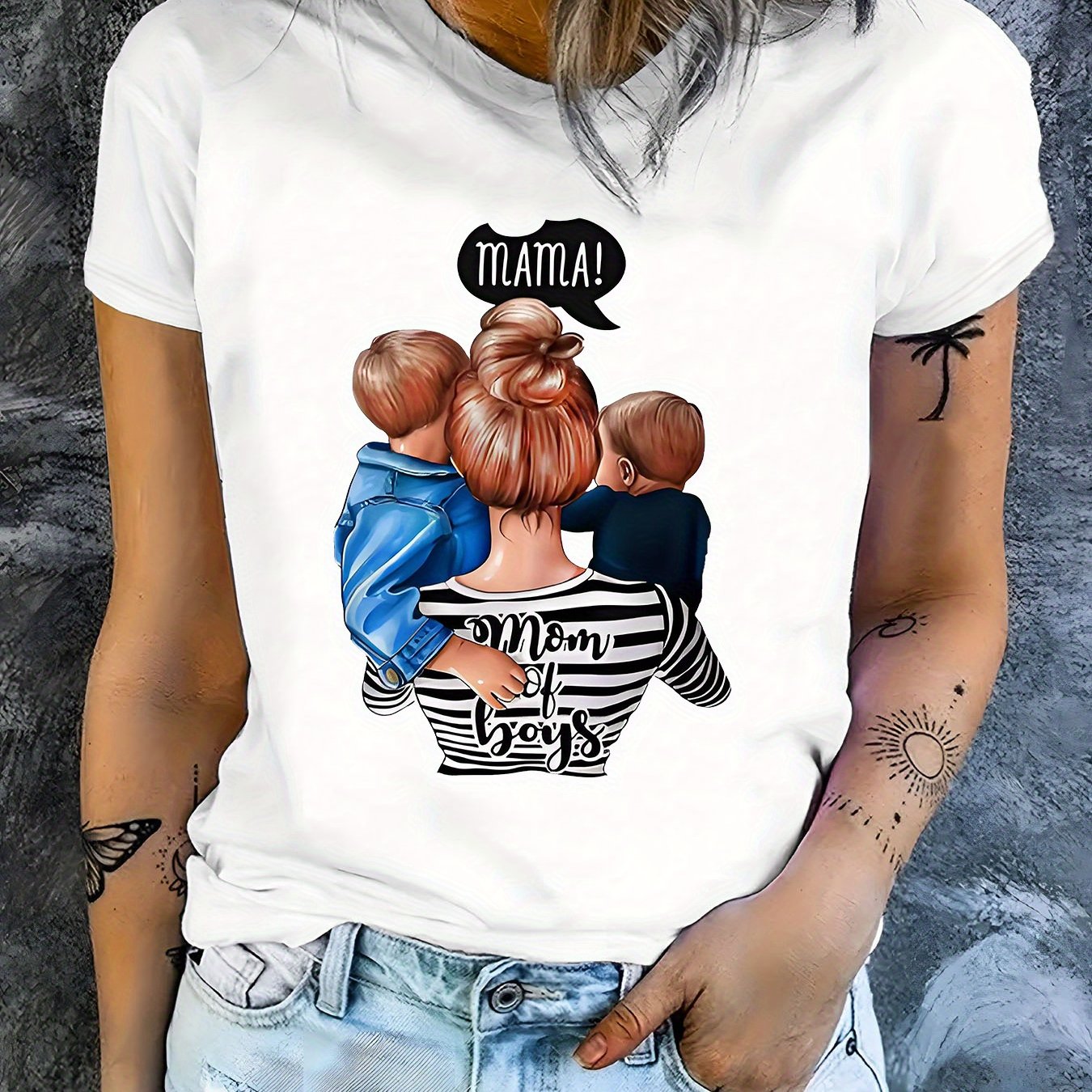 TEMU Mother's Day Gift, Graphic Print T-shirt, Short Sleeve Crew Neck Casual Top For Summer & Spring, Women's Clothing