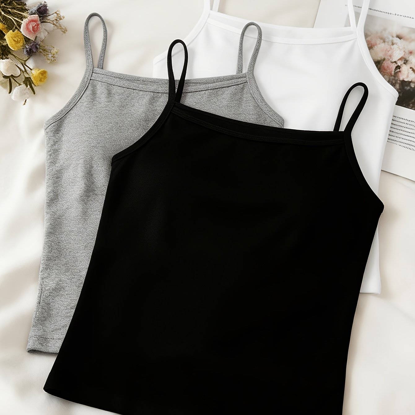 TEMU 3pcs Spring/summer Women's Versatile Camisole Tank Top, Slim-fit For Layering Or Wearing Alone, Solid Color Camisole Top