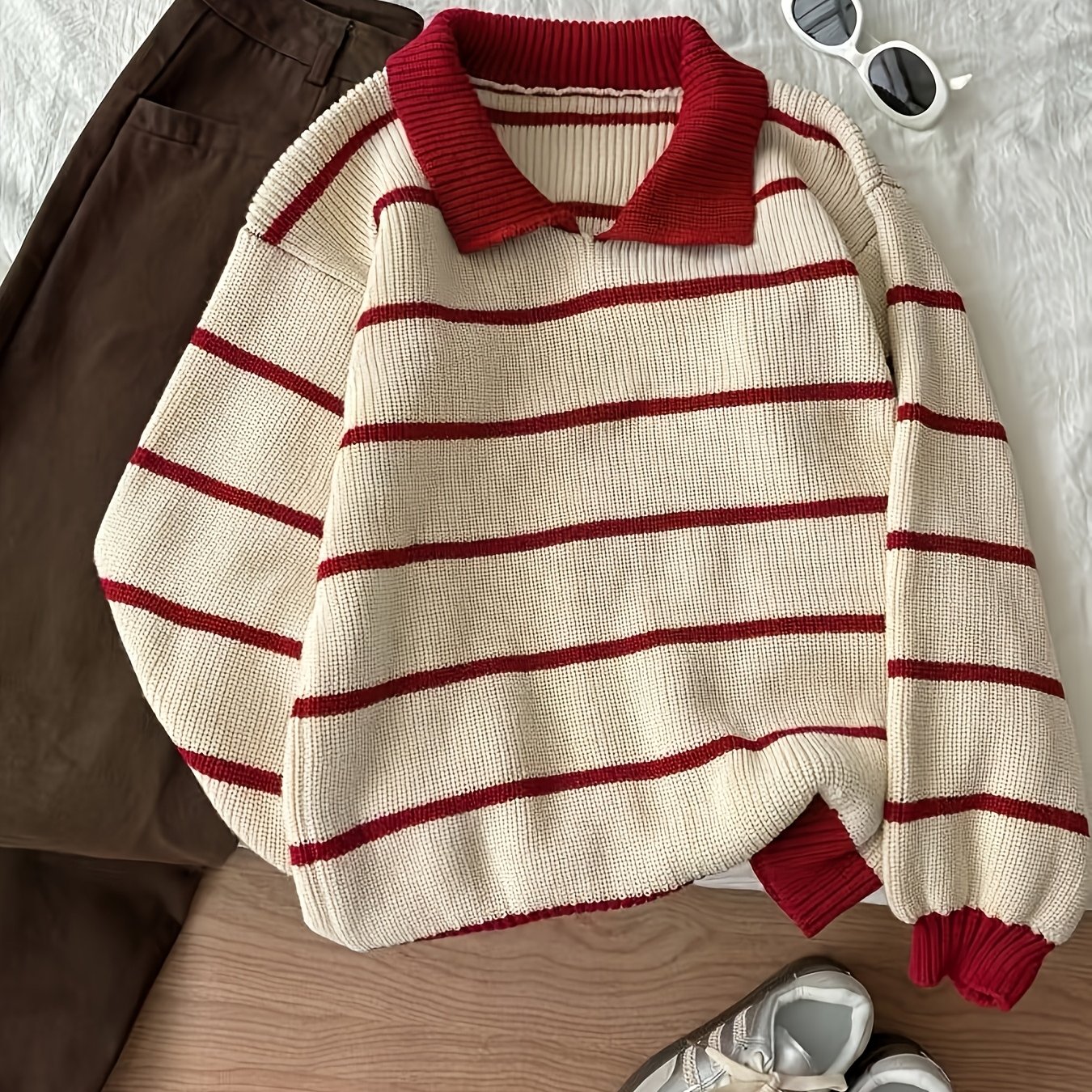 TEMU Nouveau pull décontracté à rayures et à , tendance automne/hiver