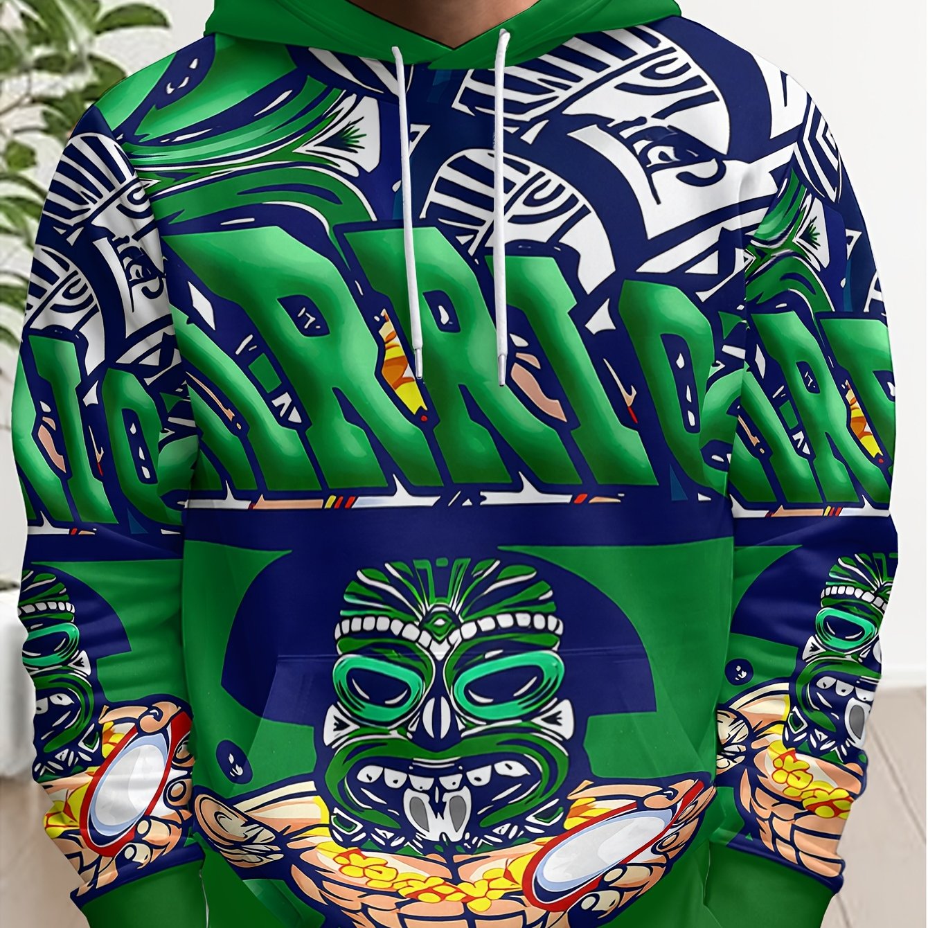 TEMU [print Design - Not Texture] Men's Hoodie - Men's Casual Pullover With Hood - Pattern, Warrior Totem Intimidating Soldier Football, Suitable For