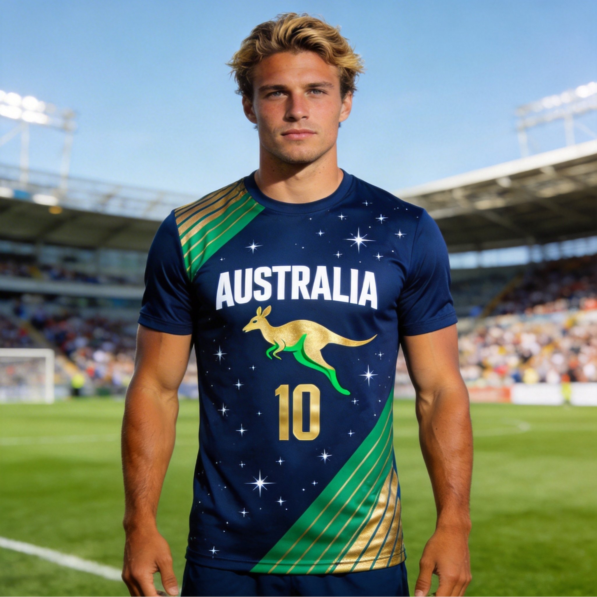 TEMU Men's Australian Football Jersey - Kangaroo & Southern Cross Design Quick-dry Breathable T-shirt, Loose Fit Suitable For Sports, Gym, Casual