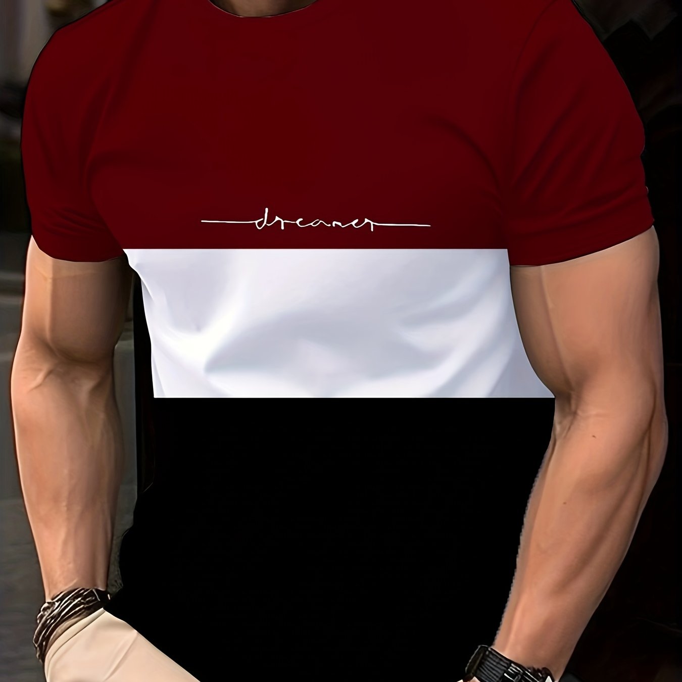 TEMU Men's Digital Block T-shirt - Casual Polyester Short Sleeve Crewneck, Machine Washable, Ideal For Summer Outdoor Activities