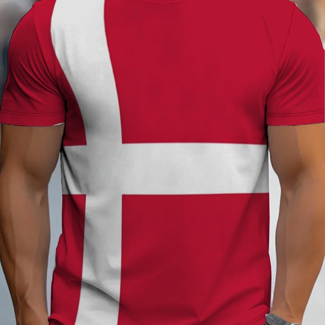 TEMU Danish Flag Men's All Over Graphic Crew Neck Short Sleeve T-shirt