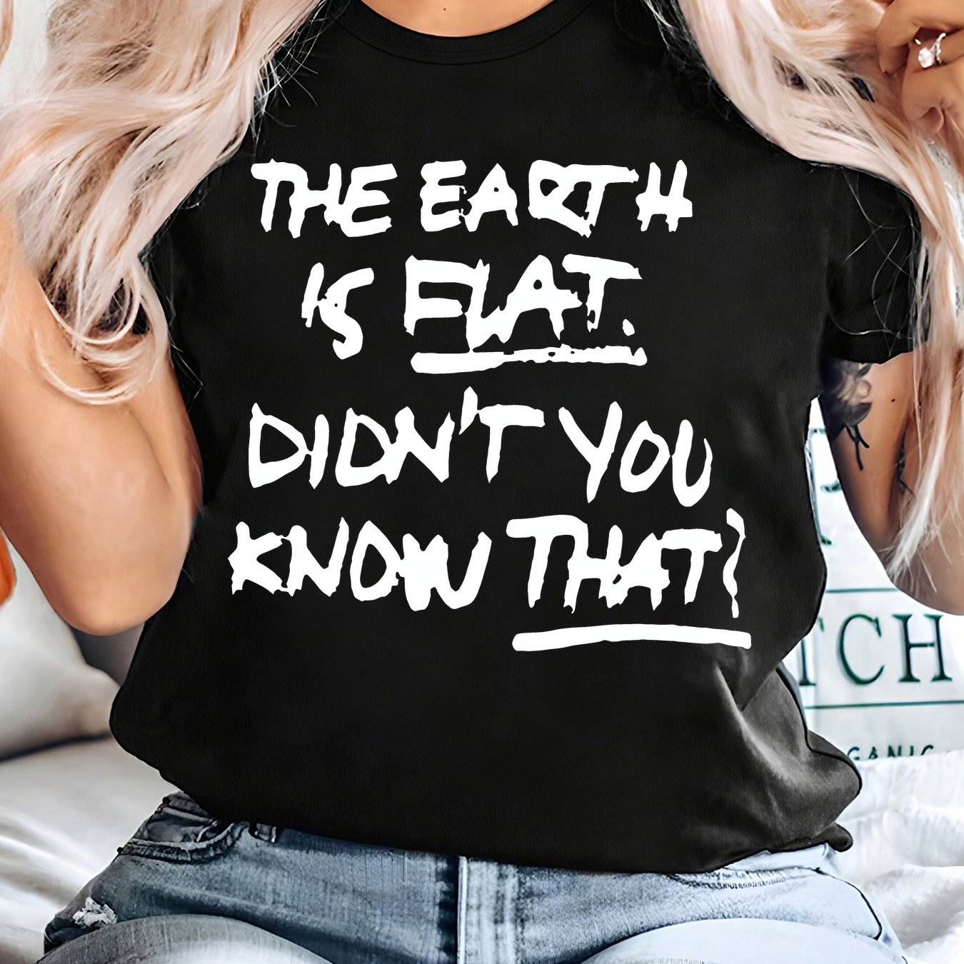 TEMU Plus Size - Is Flat Didnt That Flat Earth Individual Handwritten Style Slogan Print Plus Size Women's Short Sleeve T-shirt 0xl To 8xl Fashion