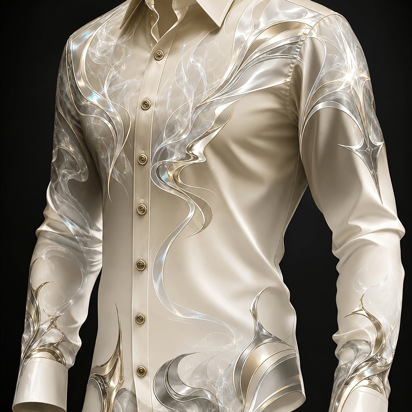 Men's Collared Longsleeve Shirt Abstract Neon Smoke Print Modern Aesthetic Party Wear For Stylish Men Fashionable For Nightlife And Social Events