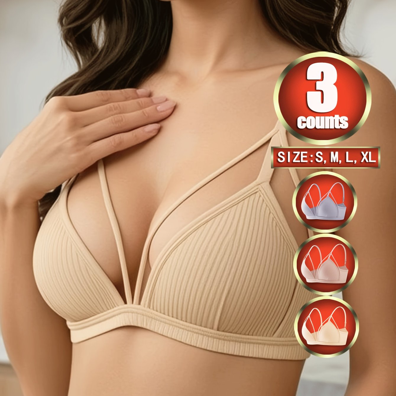 3pcs Women' Color Comfortable Girly Bras, Wire-free Casual Bras, New Women's Underwear, Autumn/winter Style