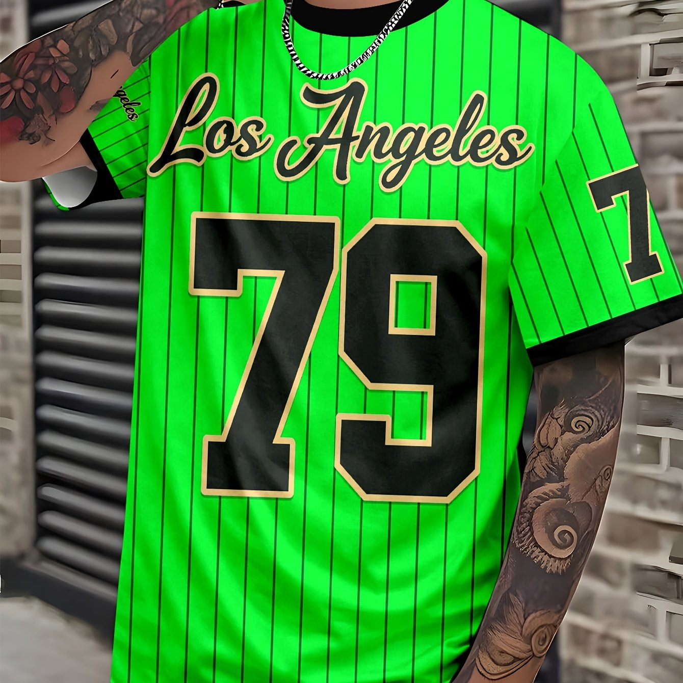 TEMU [printed Design - Not Embroidery] Baseball Los Angeles Themed Printed T-shirt For Men, Summer Casual Trendy Slimming Top