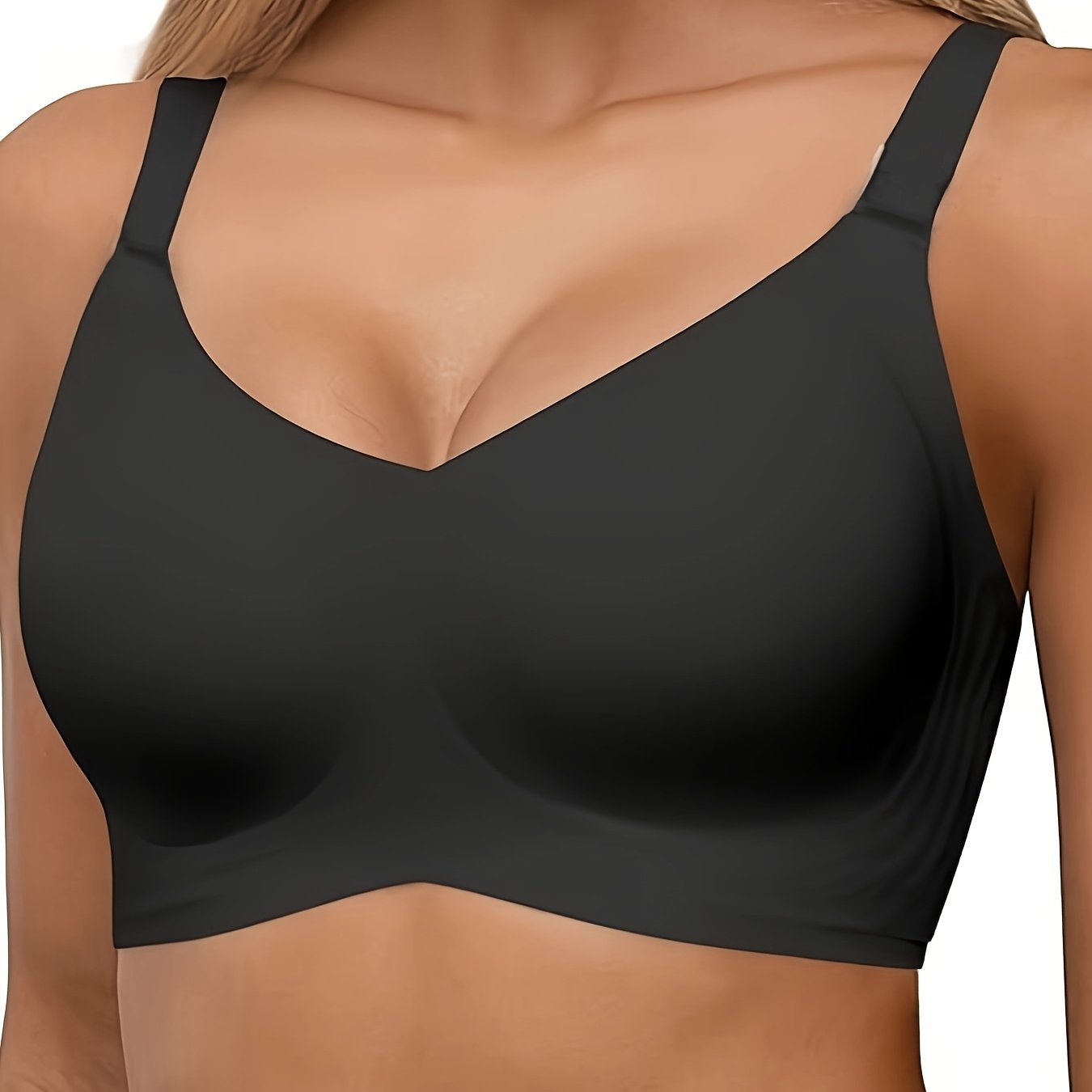 Seamless Full Coverage Wire-free Push Up Bra For Women, Comfortable V Neck Supportive Underwire