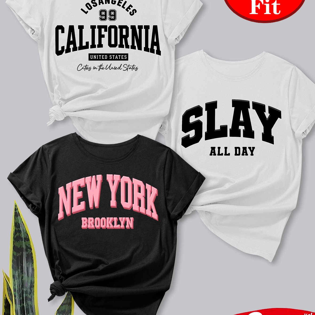 TEMU Stunning And Cool Los Angeles 99 Brooklyn 3pcs Print, Round Neck Short Sleeve T-shirt, Spring/summer Casual Top, Plus Size Women's Clothing