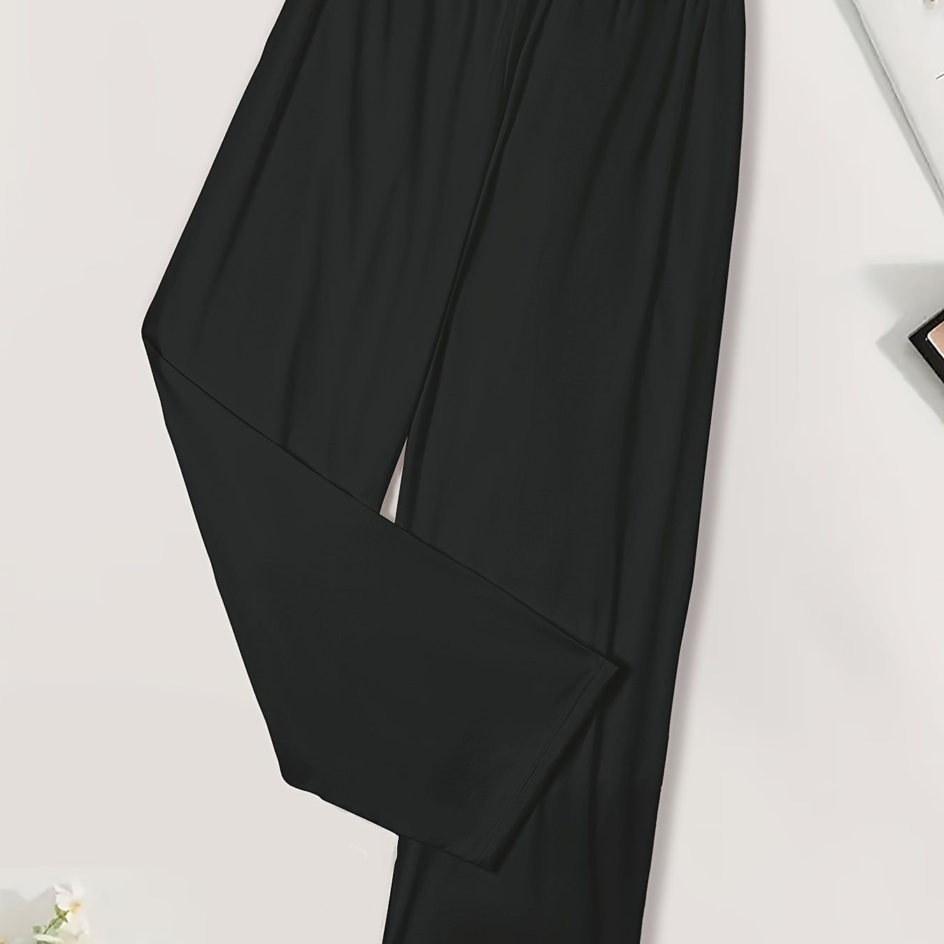 TEMU 's Comfortable Sleep Pants - High Waist, Elastic, Solid Color Casual Trousers, Suitable For Polyester Blend, Perfect For Spring And Summer