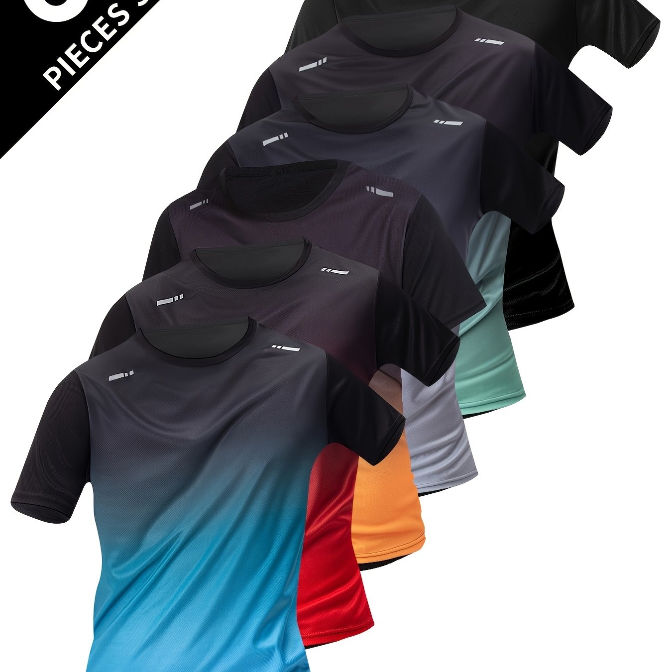 TEMU 6pcs Set Men's Short Sleeve Lightly Variegated Round Neck T-shirt Breathable Quick-dry Training Outfit 100% Polyester