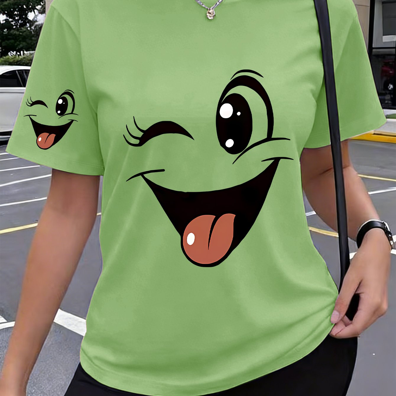 TEMU 1pc ã»cute Artistic Print New Y2k -sleeve Printed Women's Sportswear Summer Elegant Comfortable Breathable Round Neck Short Sleeve Casual