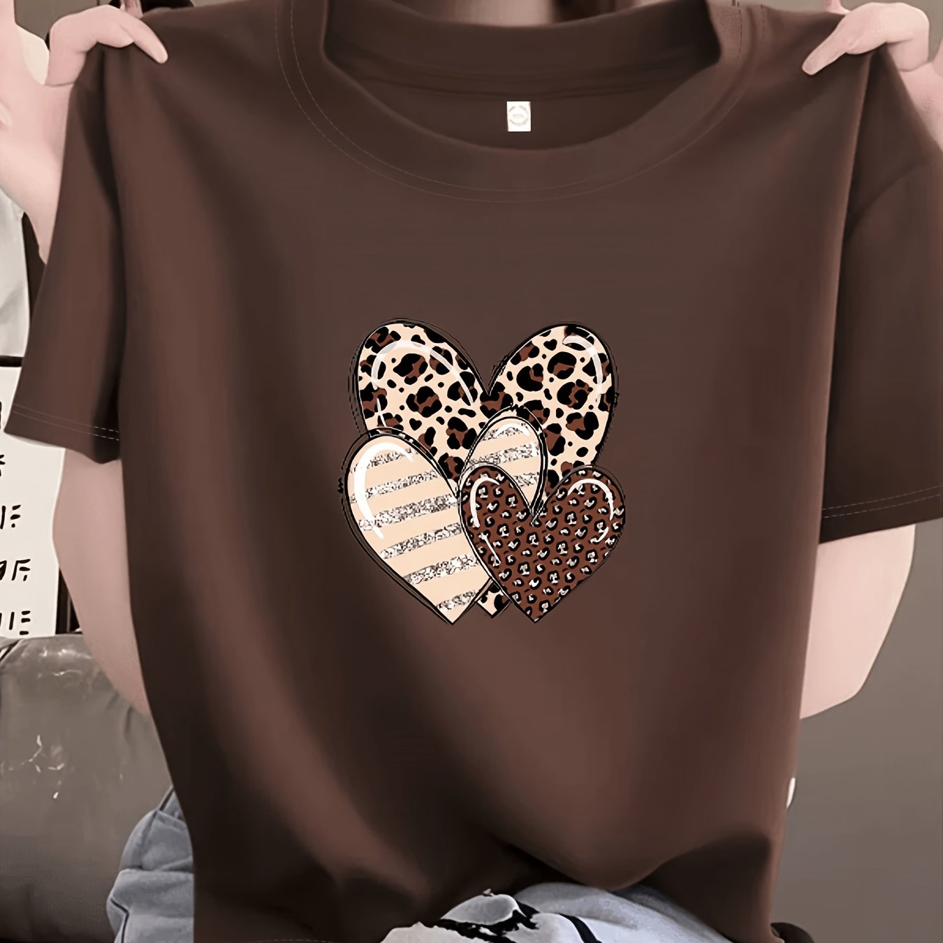 TEMU Spring/summer Easy Crew Neck Fashionable Loose Versatile Casual Short-sleeve T-shirt, Women's Printed Top
