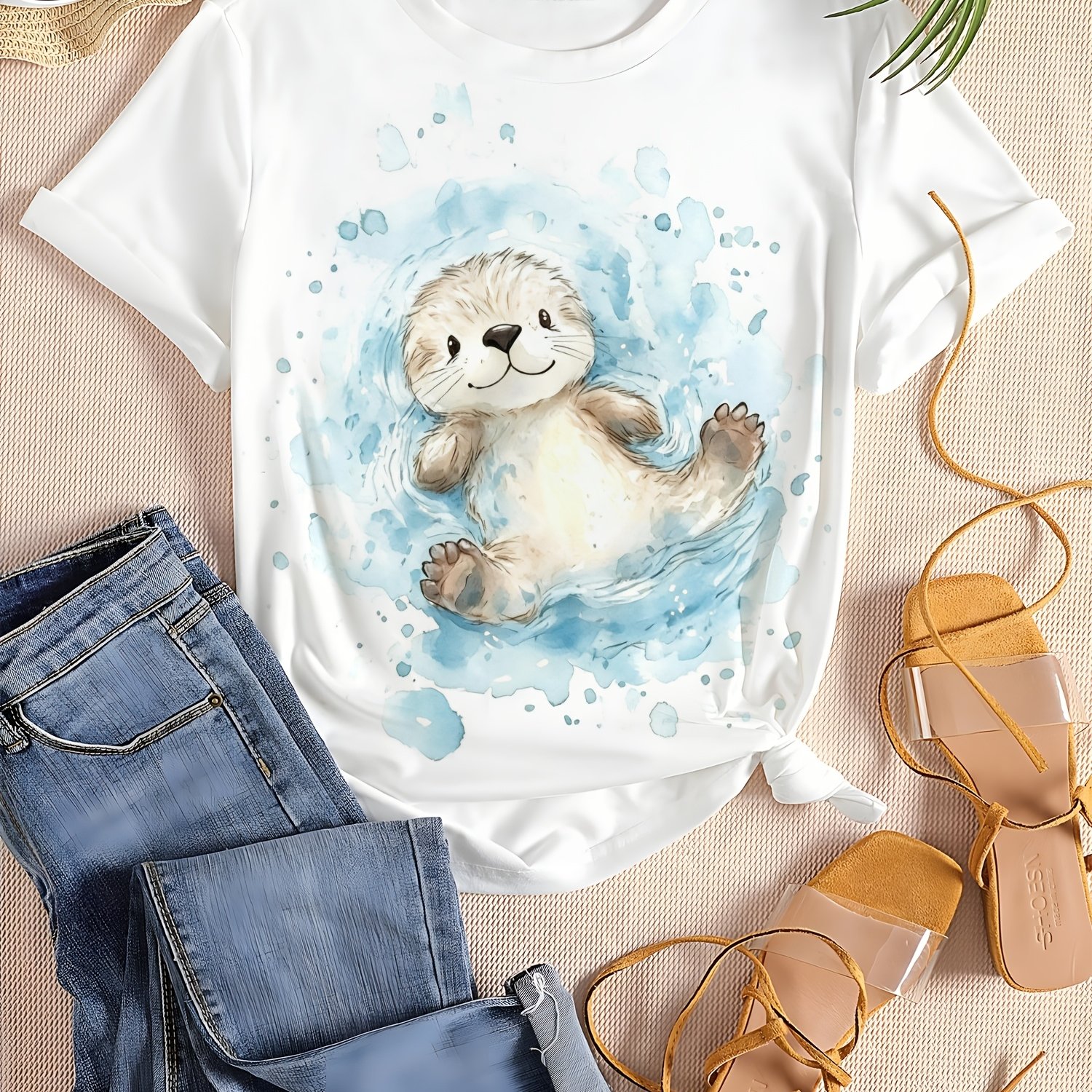 Women's Otter Floating In Water - Pure Casual Beachwear With Otter Design Suitable For Summer, Swimming, Gifts For , Machine Washable Non- Shirt