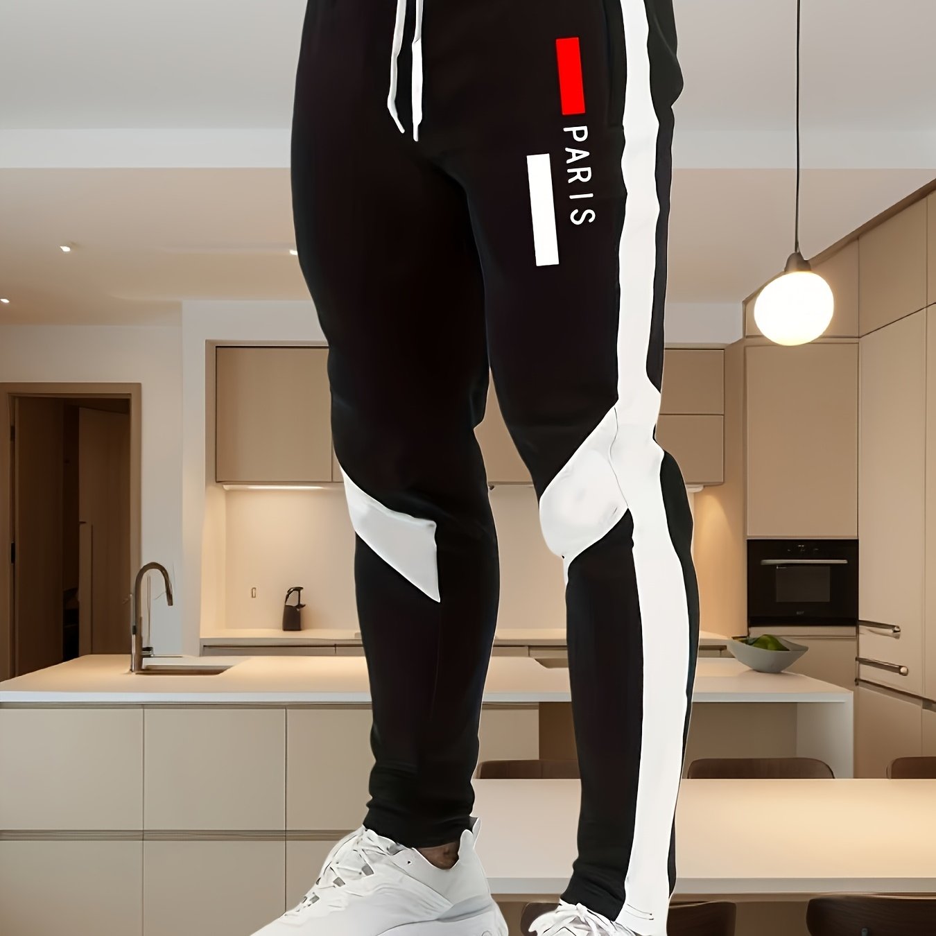 TEMU Men's Jogger Pants With Elastic Drawstring Waist & Zip- - Polyester Knit Athletic Sweatpants, Side Pockets, Machine Washable, Gym, Outdoor &