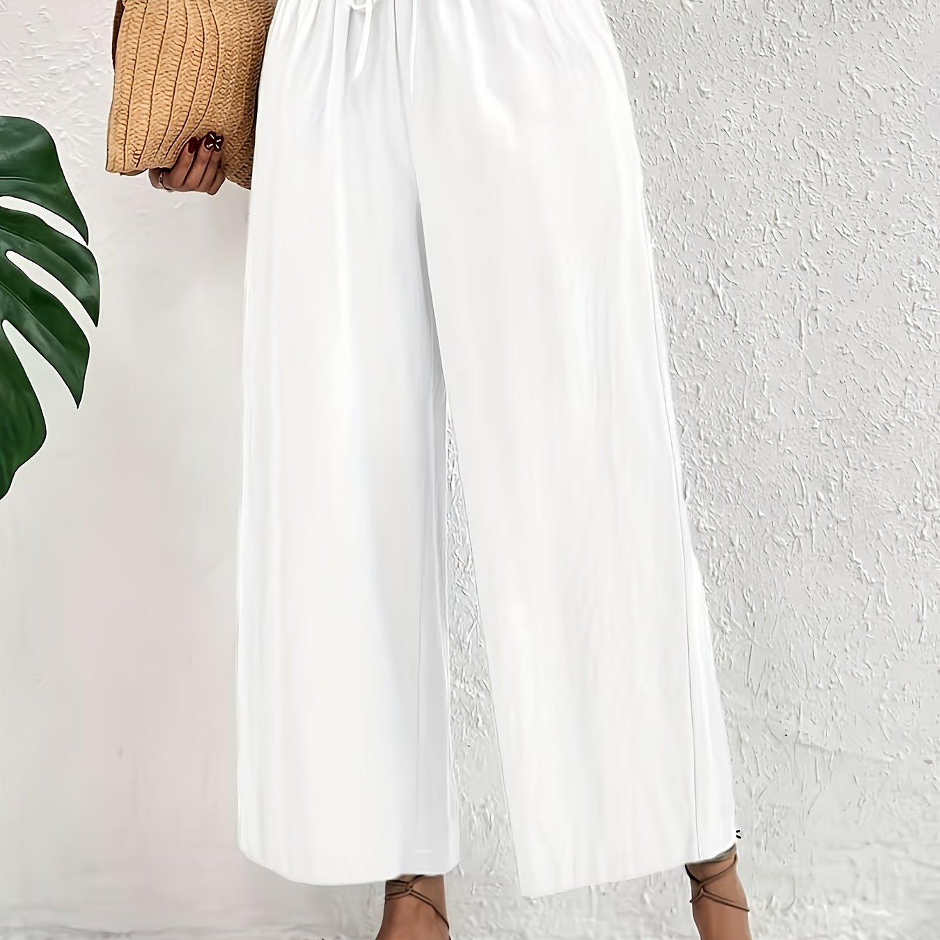 Women's Casual Pants 100% Spring/summer Ankle Pants With Ruffle Elastic Waist, Suitable For Leisure And Vacation, Comfortable And Breathable