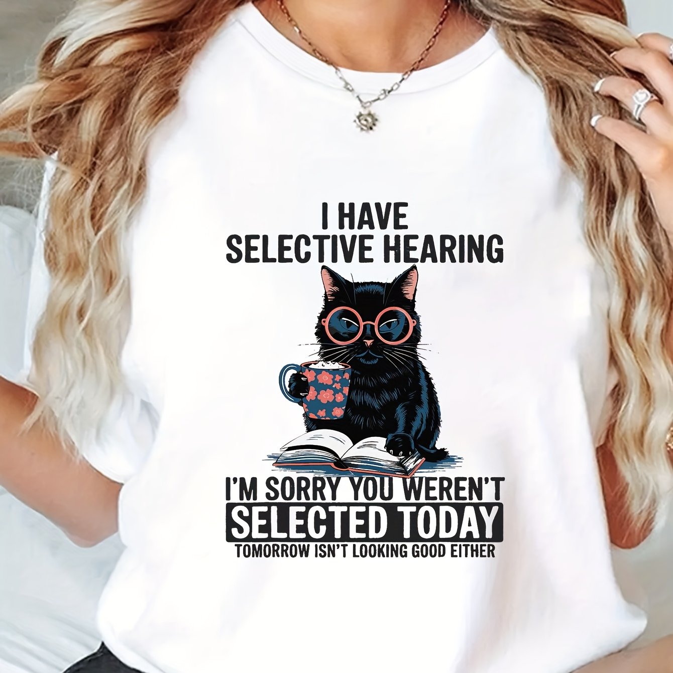 TEMU Literature Print T-shirt Summer And Spring Short Sleeve Crew Neck Casual Top Women's Clothing
