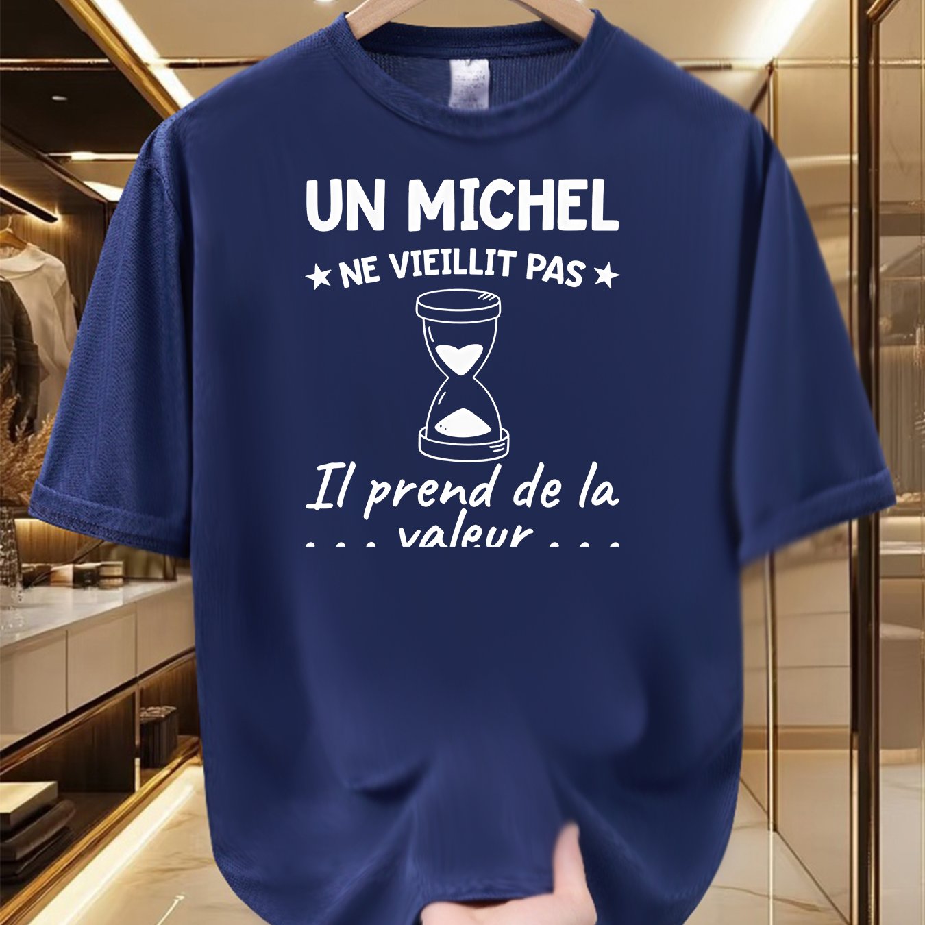 TEMU T-shirt humoristique pour homme adapté à toutes - Design intemporel, 100 % polyester, col ras du cou, manches courtes, haut d'été décontracté et