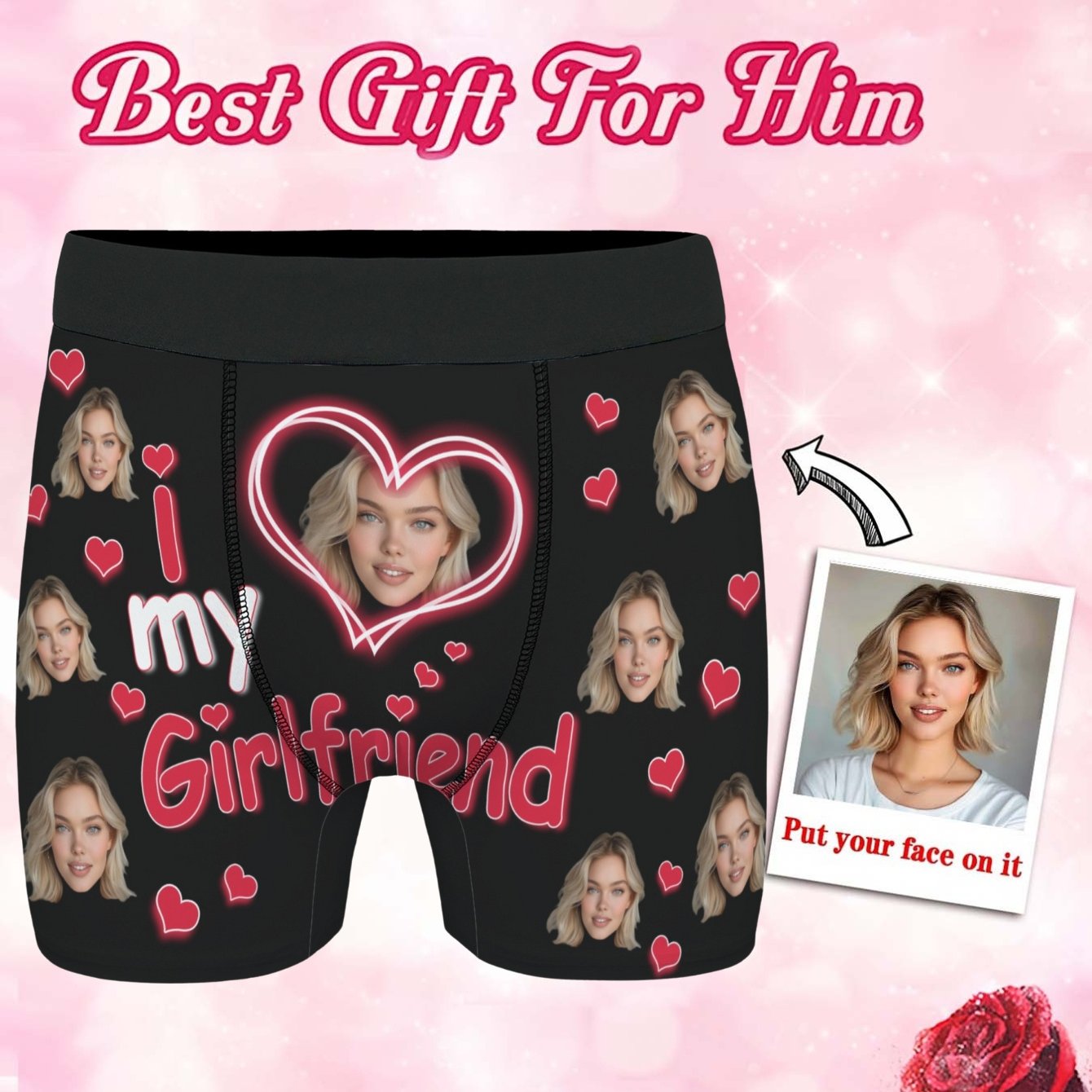 TEMU Men's Custom Photo Underwear With Personalized Picture - Suitable For Boyfriend Or Husband, High-elasticity Non- Briefs, Machine Washable