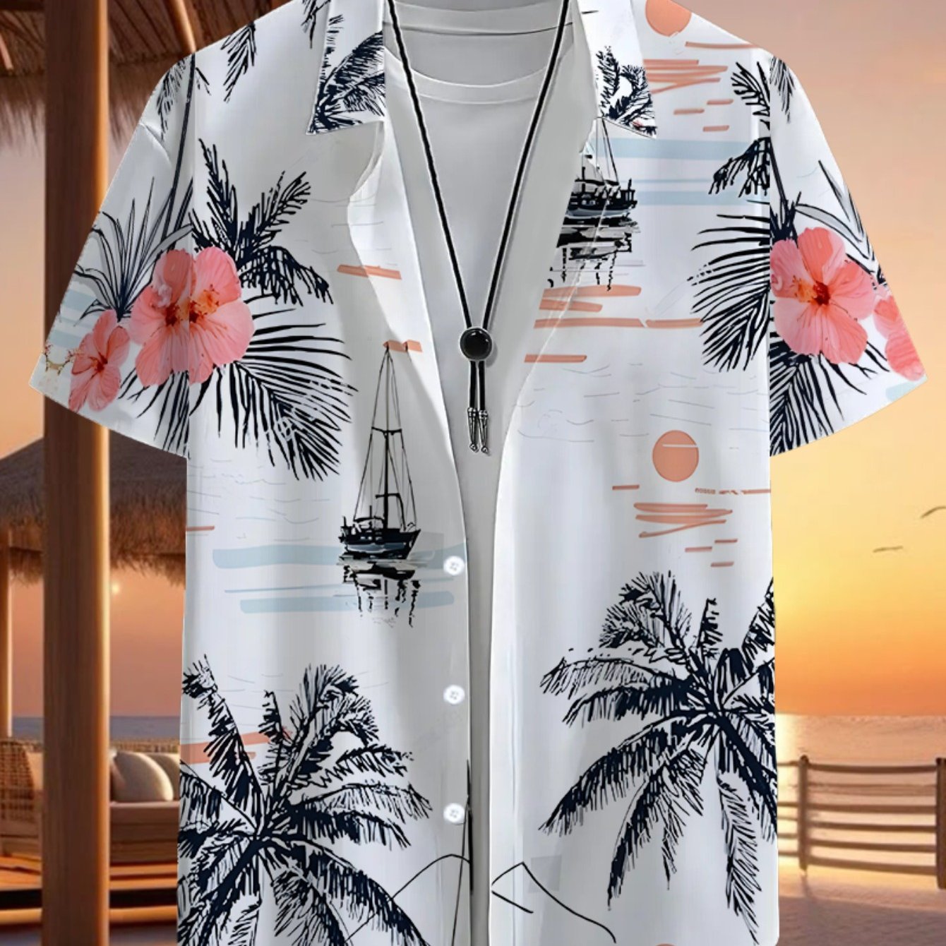 TEMU Camisa de Manga Corta para Hombre con Estampado Náutico Vintage de y Flores, Camisa Hawaiana para Fiestas y Vacaciones