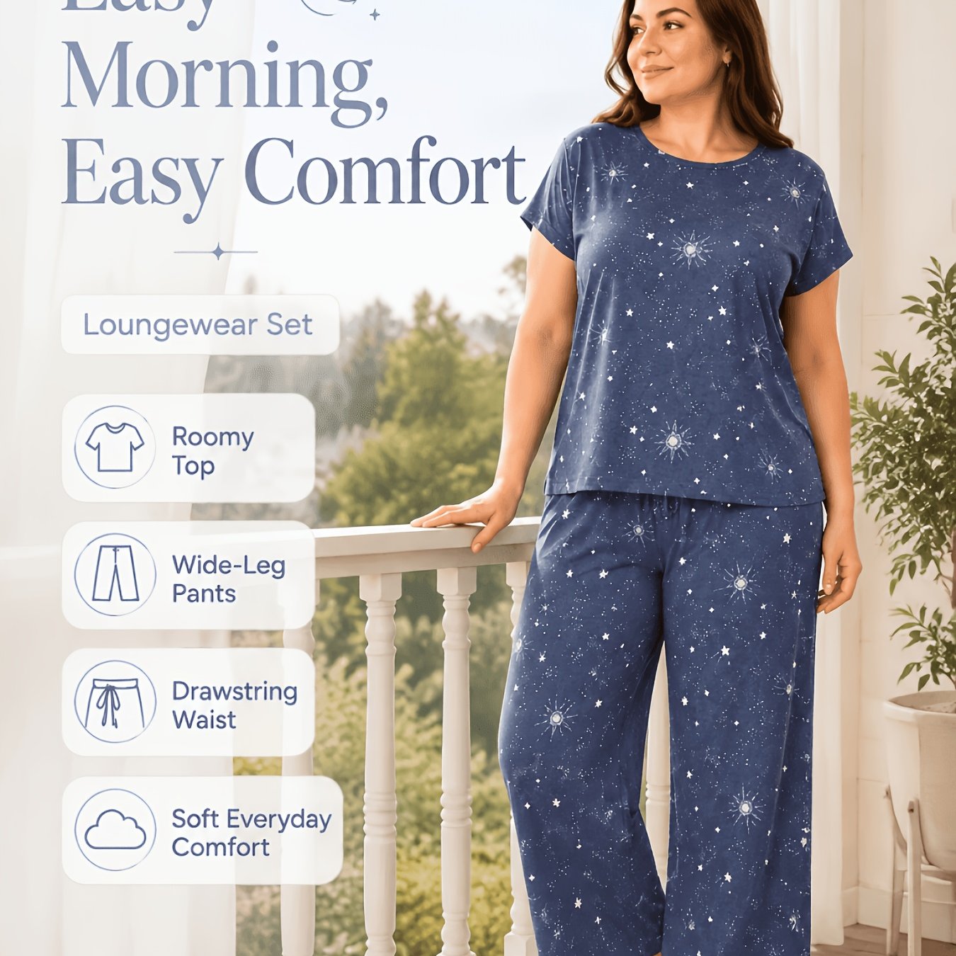 TEMU Plus-size Loungewear Set For Women, Featuring A Top And Pants; Soft And Comfortable For Relaxing At Home Or Casual Like Daily —an Ideal Gift Set