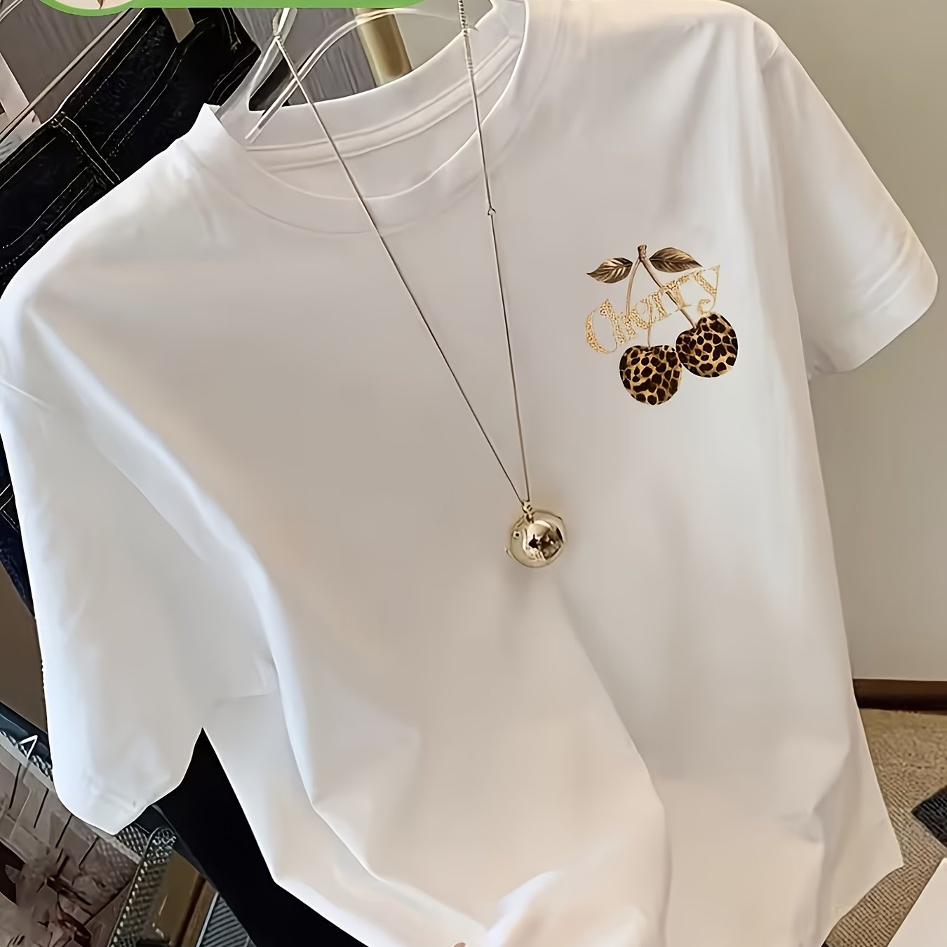 Women's T-shirt 100% - Leopard And Letter Print Design - Fashion Women's T-shirt; Loose And Comfortable; Women's Casual Crew Neck Short Sleeve Top; Soft And Breathable Women's Top For