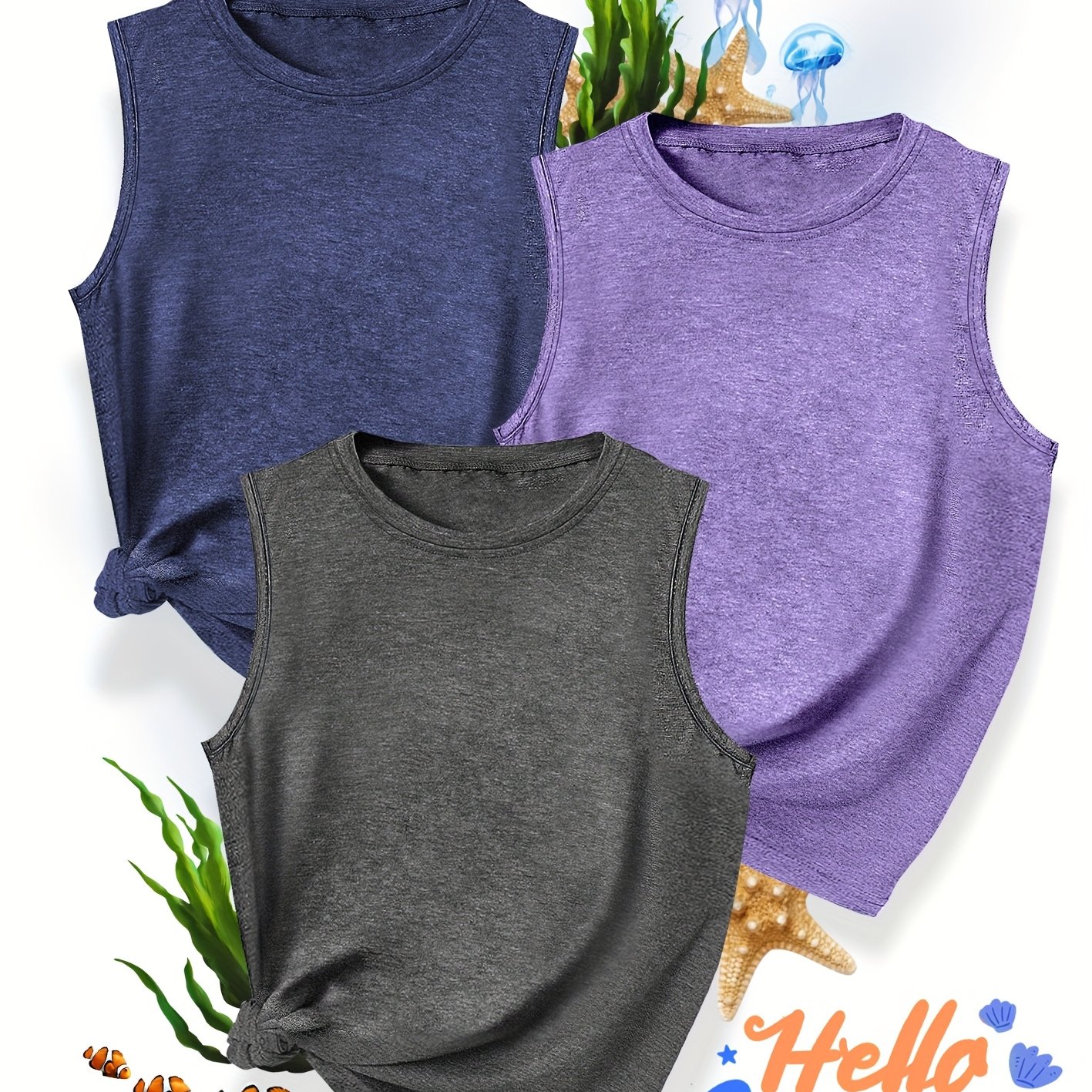 TEMU 3pcs Set Of Sister Outfits, Plain, Fashionable, Retro Style Women's Spring And Autumn Casual Sporty Style Tops, Round Neck Vest, Multiple Colors