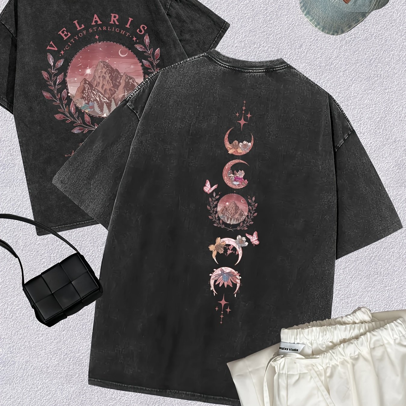 Image of Distressed Wash Oversize Street Style Couple T-shirt - Y2k Summer Aesthetic Top, Breathable Fabric