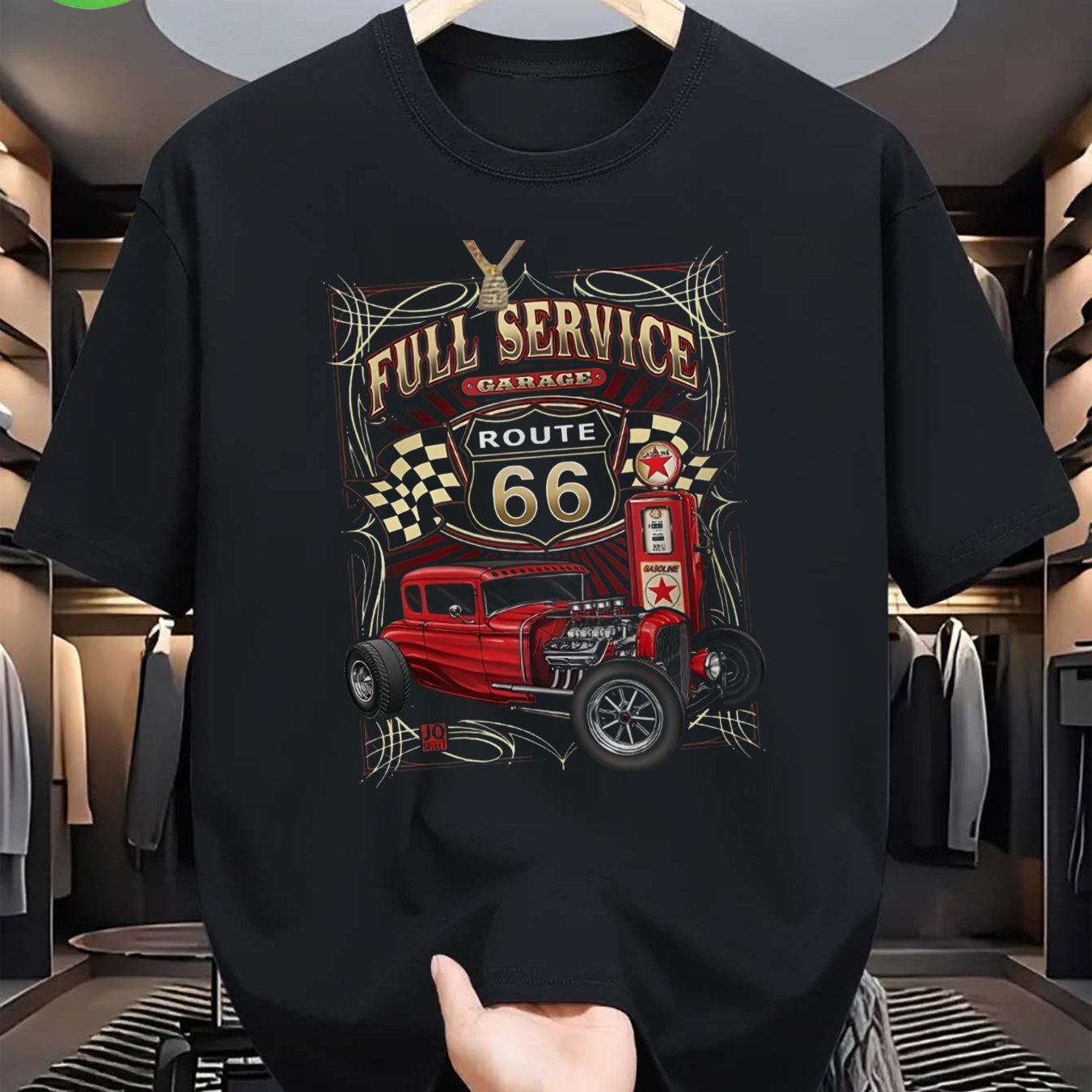 Vintage Gas Station Graphic T-shirt | Black Retro Americana Tee With Red Car, Checkered Flag And Design, Loose Neck Casual Shirt For Men And Women, , Retro T Shirt, Durable Fabric, Stretch
