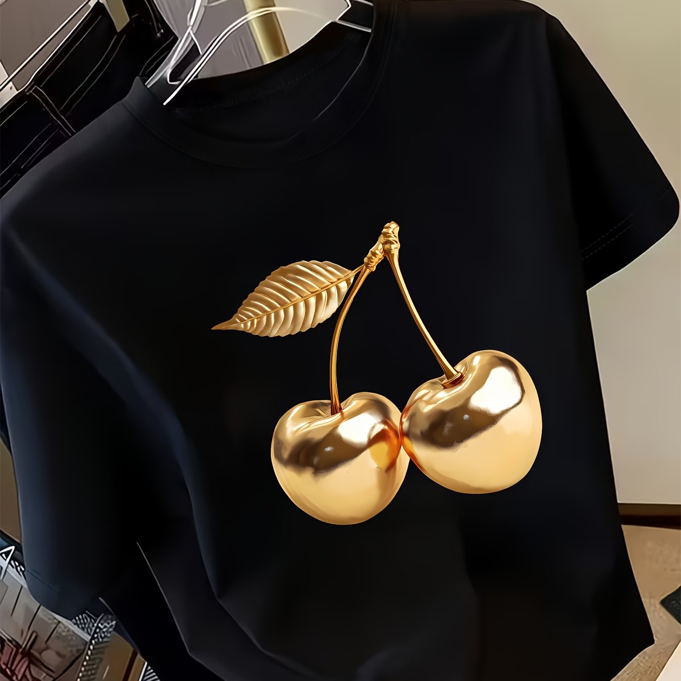 TEMU Golden System Pattern Print Summer Women's T-shirt, Round Neck Short Sleeve, Suitable For Occasions And Outfits, Soft Comfortable Base Layer,