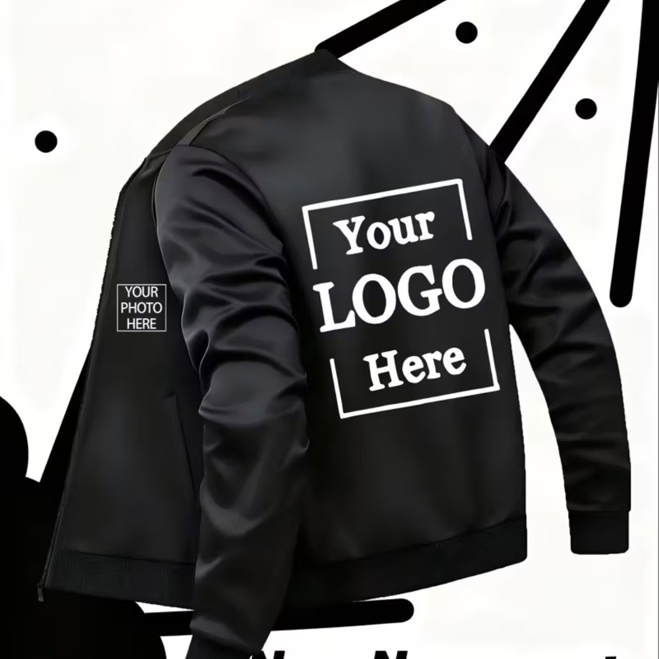 TEMU Diy Youth Men's Jacket, Left Chest + Back Printed Logo Pattern Zip-up Jacket - Lightweight Baseball Jacket, Supports Personalized Pictures Or
