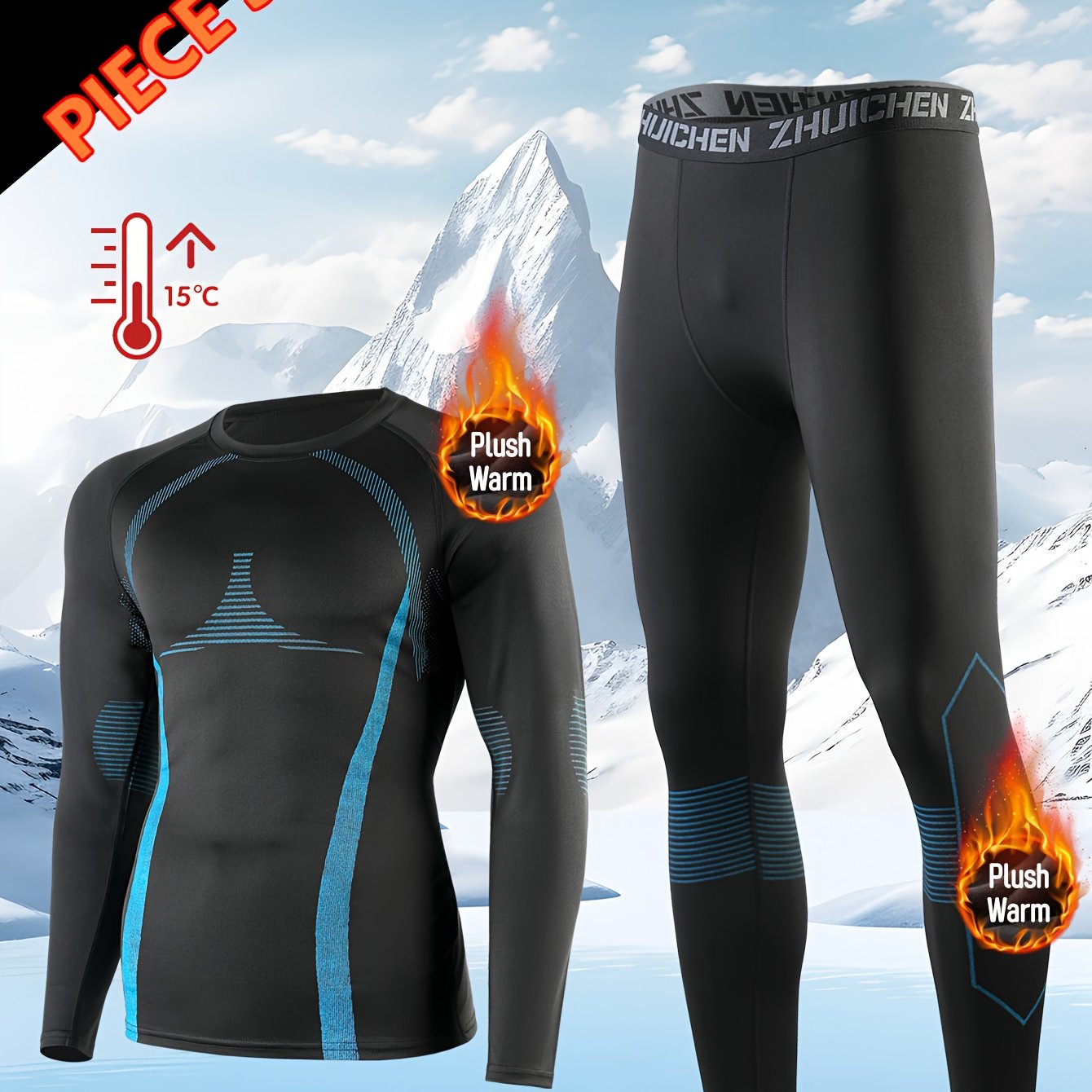 E-shop Herbst- und Winter-Fleec-gefütterter Skianzug, zweiteiliges Sportoutfit für Herren, geeignet für Laufen und Fitnessstudio, warm und bequem für