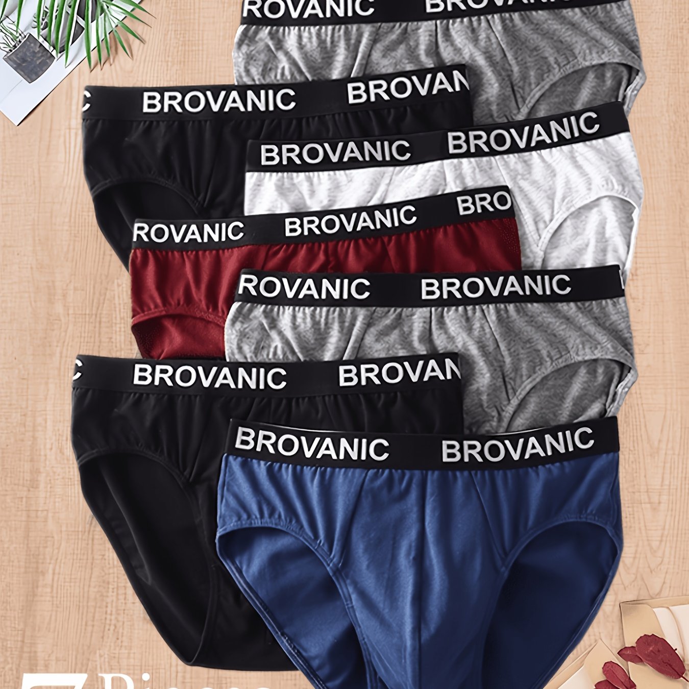 TEMU Brovanic 7pcs Men' Underwear - Solid Color Boxer Briefs, Non- Breathable Fabric, Machine Washable Suitable For Casual Wear, Daily Use & , Random
